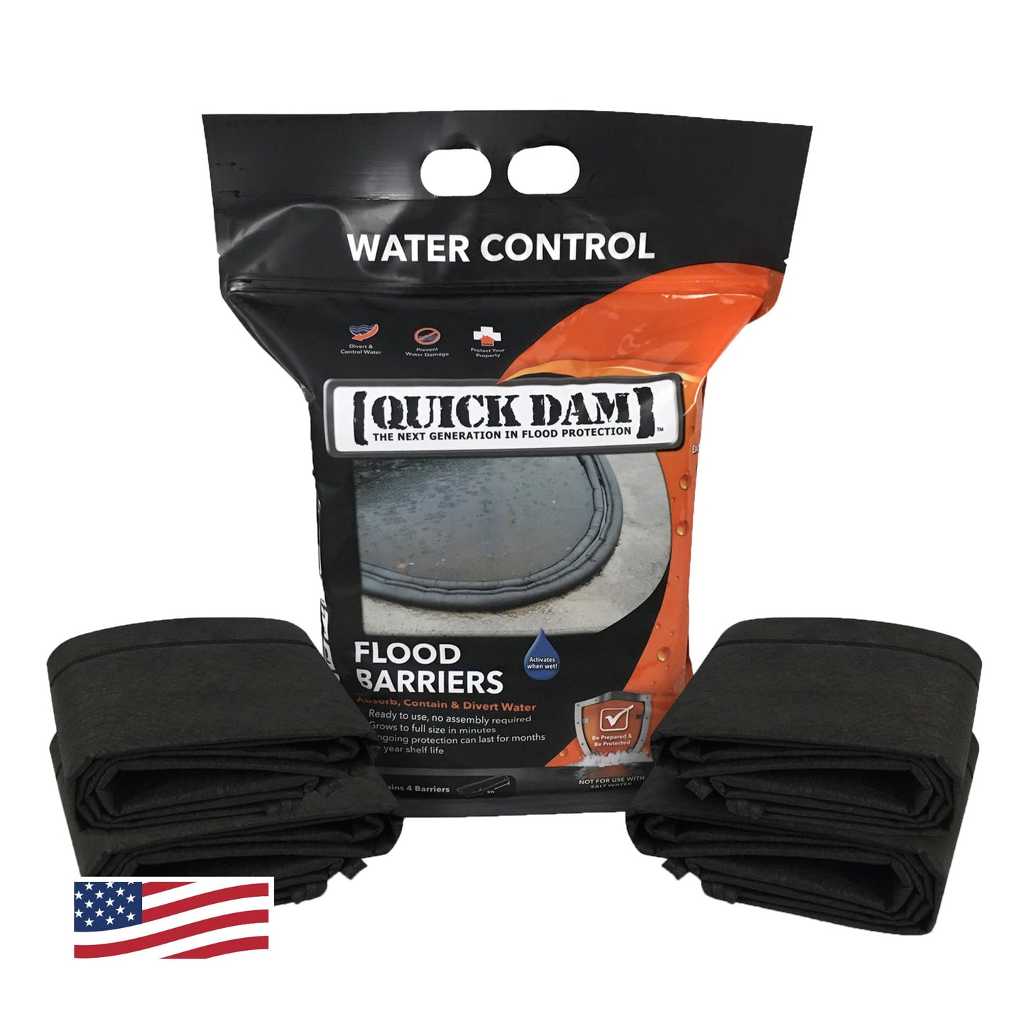 Quick Dam QD65-4 Water Activated 5ft Flood Barrier, 4 Pack, Black