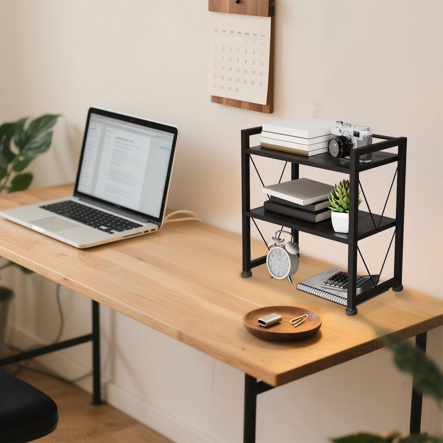 VSIWB Desktop Organizer Shelf, 2 Tiers Desk Organizers and Storage, Countertop Organizer Desktop Bookshelf, Metal and Wooden Desk Storage Shelf, Desk Shelf for Home Office Coffee Bar Bedroom Kitchen