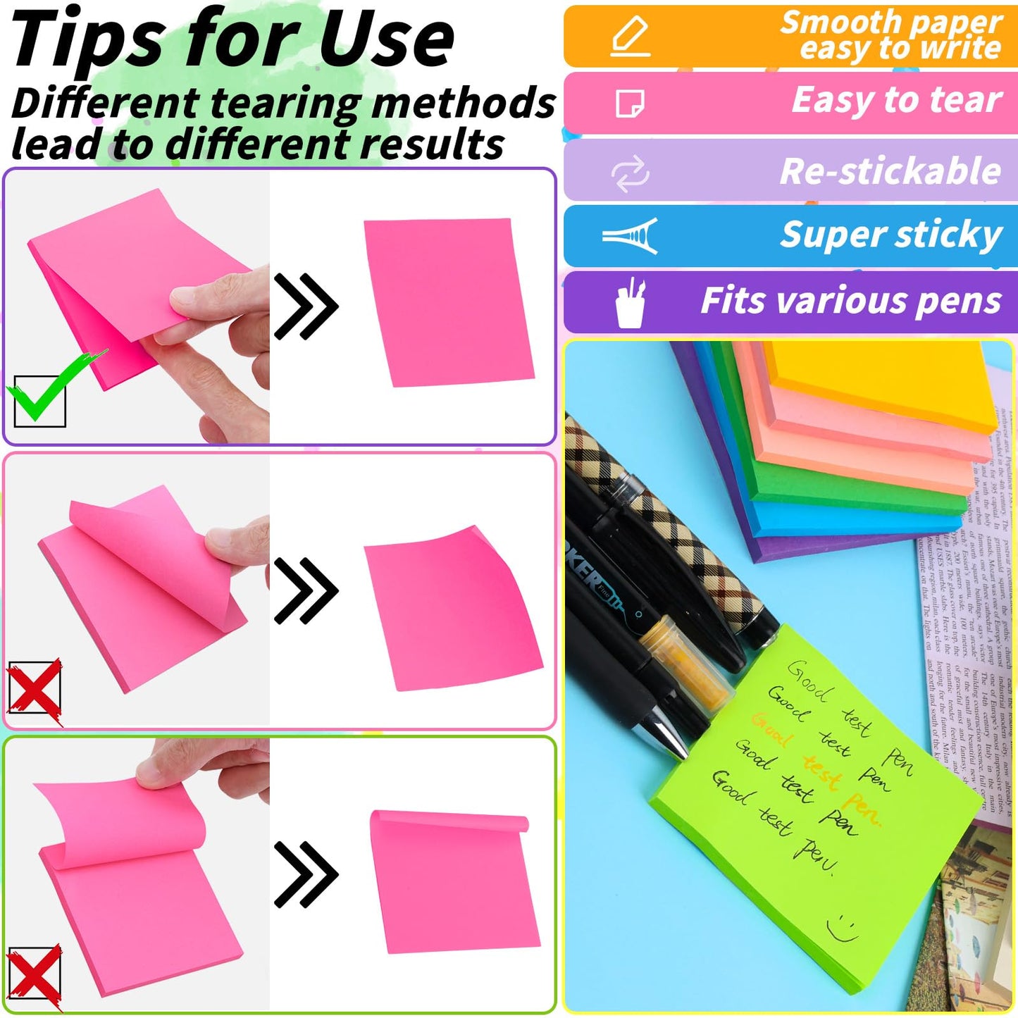 100 Pack Sticky Notes Bulk 3 x 3 in Self-Stick Note Pads Colorful Posted Note in 20 Colors Adhesive Paper Memo 50 Sheets/Pad Easy to Post for Office Home School Meetings Notebook Wall Door Window