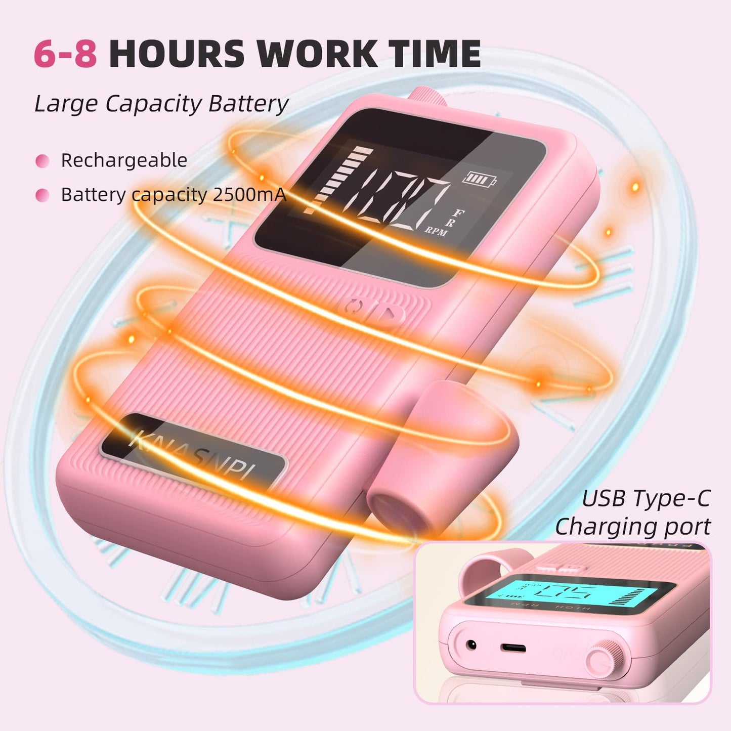 KNASNPI Professional Electric Nail Drill 50000 RPM High Speed with Smart Adjustment, Nail Salon & Home Use Kit, 6 Grinding Heads & Extended Runtime