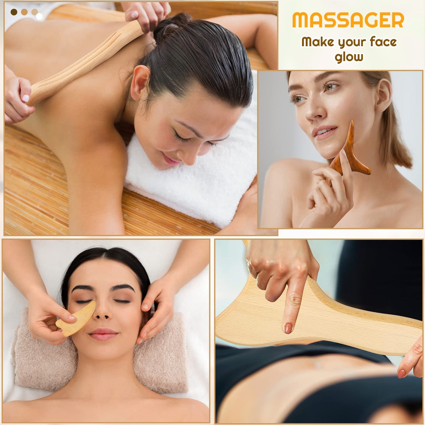 Amylove 21-in-1 Maderoterapia Kit Wood Therapy Massage Tools Set Therapy Tools for Body Sculpting Muscle Pain Relief Lymphatic Drainage Women Face Roller Fascia Massage Anti Body Contouring