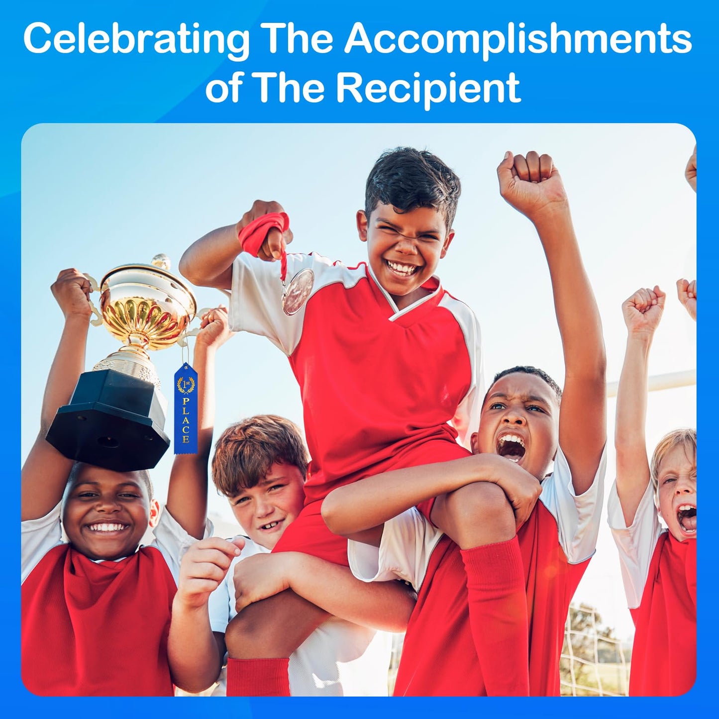 300PCS Award Ribbons, Medal Ribbons for 1st, 2nd, 3rd Place, Event Card & Rope Included,Perfect for Competitions, Sports Events, School Challenges, Vibrant Blue, Red, and White
