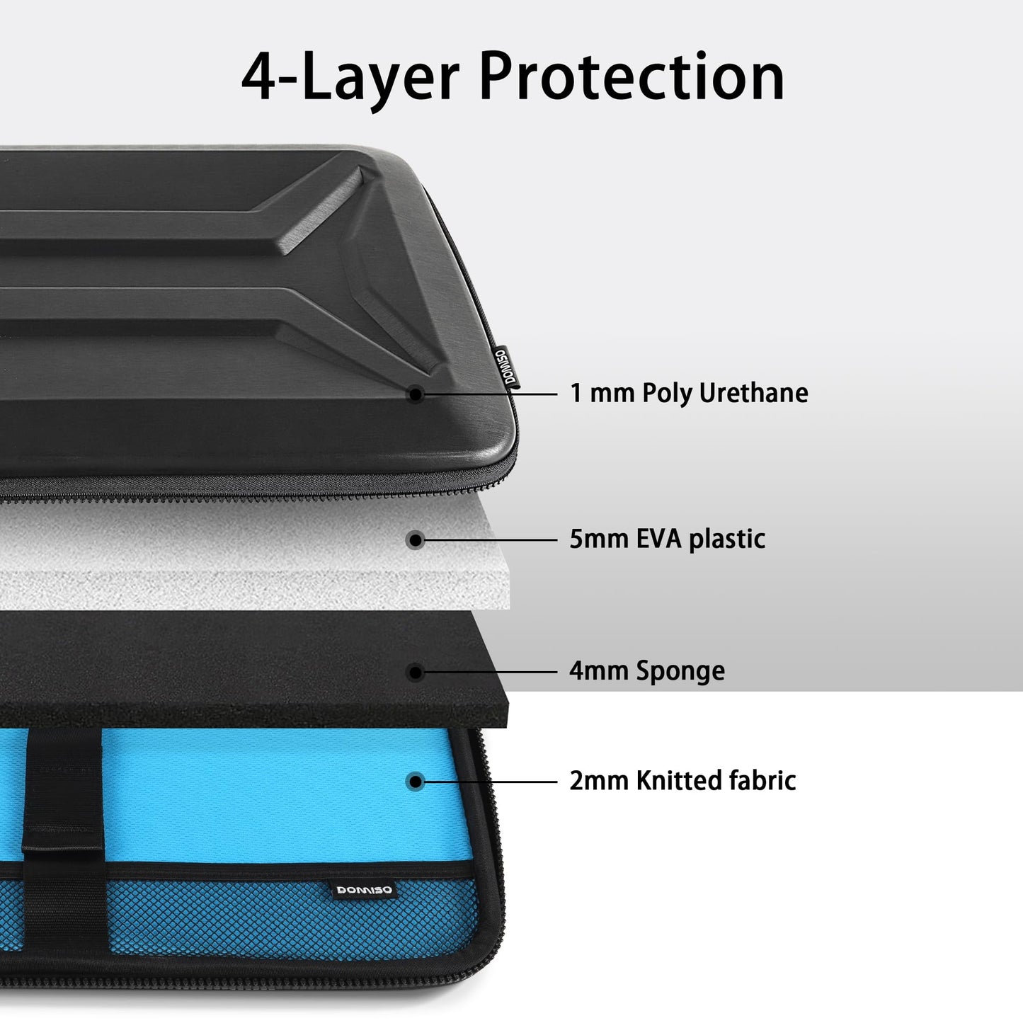 DOMISO 17-17.3 Inch Laptop Hard Case, Shockproof Waterproof Laptop Sleeve with Retractable Handle for Chromebook, HP, Acer, ASUS, Lenovo, Dell Laptop Notebook Ultrabook, Black