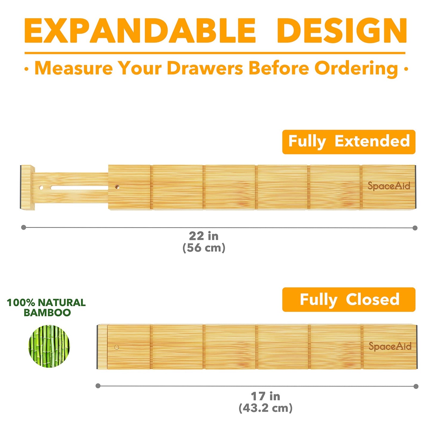 SpaceAid Bamboo Drawer Dividers with Inserts and Labels, Kitchen Cabinet Adjustable Drawer Organizers, Expandable Organization for Home, Office, Dressers, 4 Dividers with 9 Inserts (17-22 in)