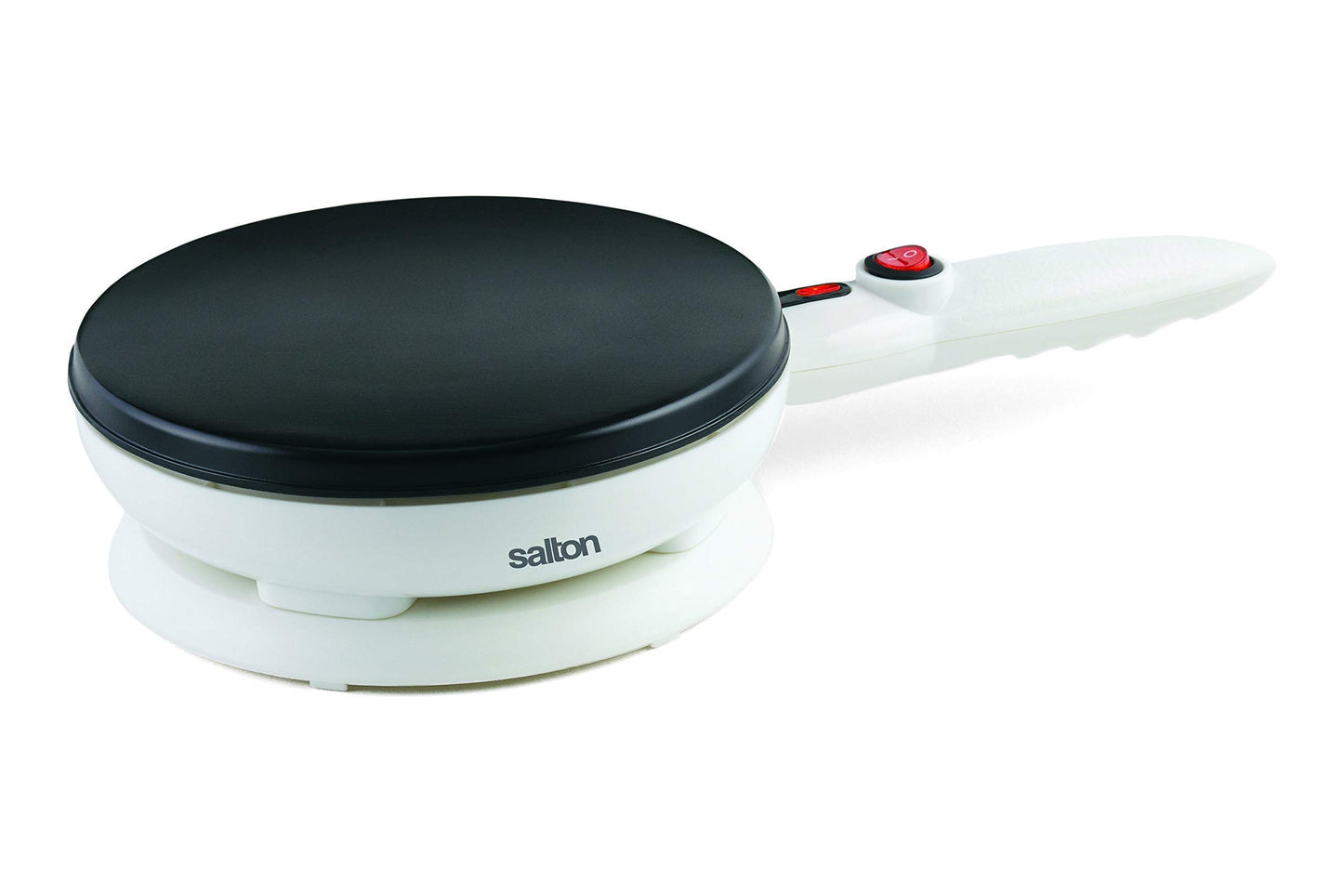 Salton Cordless Crepe & Tortilla Maker | Bonus Batter Dish & Spatula | Non-Stick Surface | Automatic Temperature Control | Makes 7.5” Crepes & Tortillas | 800W | White | 100% Canadian-owned & operated