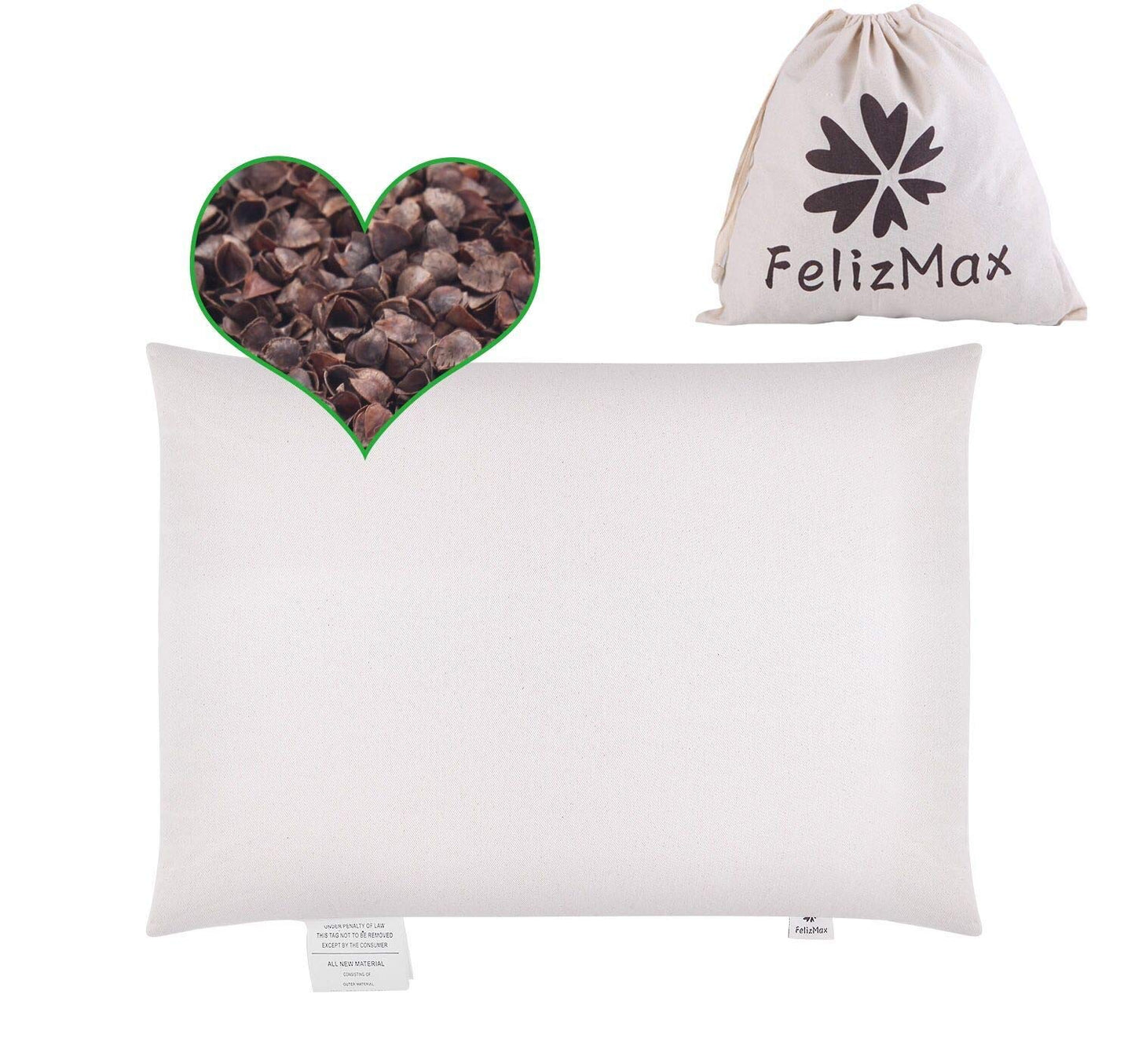 Organic Buckwheat Pillow for Sleeping, 100% Natural Premium buckwheat Hulls, Organic Cotton Cover with for Cool Sleep, Neck Support for Back and Side Sleepers, Buckwheat Pillow Refill - Large/Small (Big Size (26" x 20"))