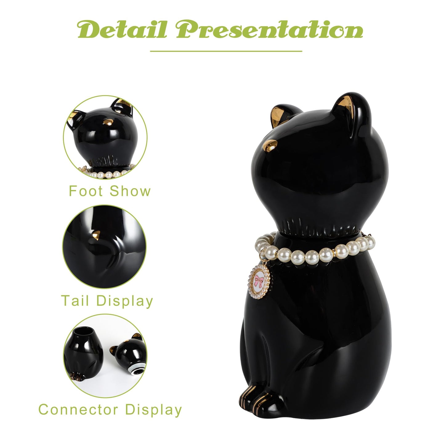 DiDiBirDi Cat Urns for Ashes, Elegant Ceramics Pets Cremation Keepsake, Black Pet Urns for Cats Memorial Box with Personalized Necklace (20lbs)