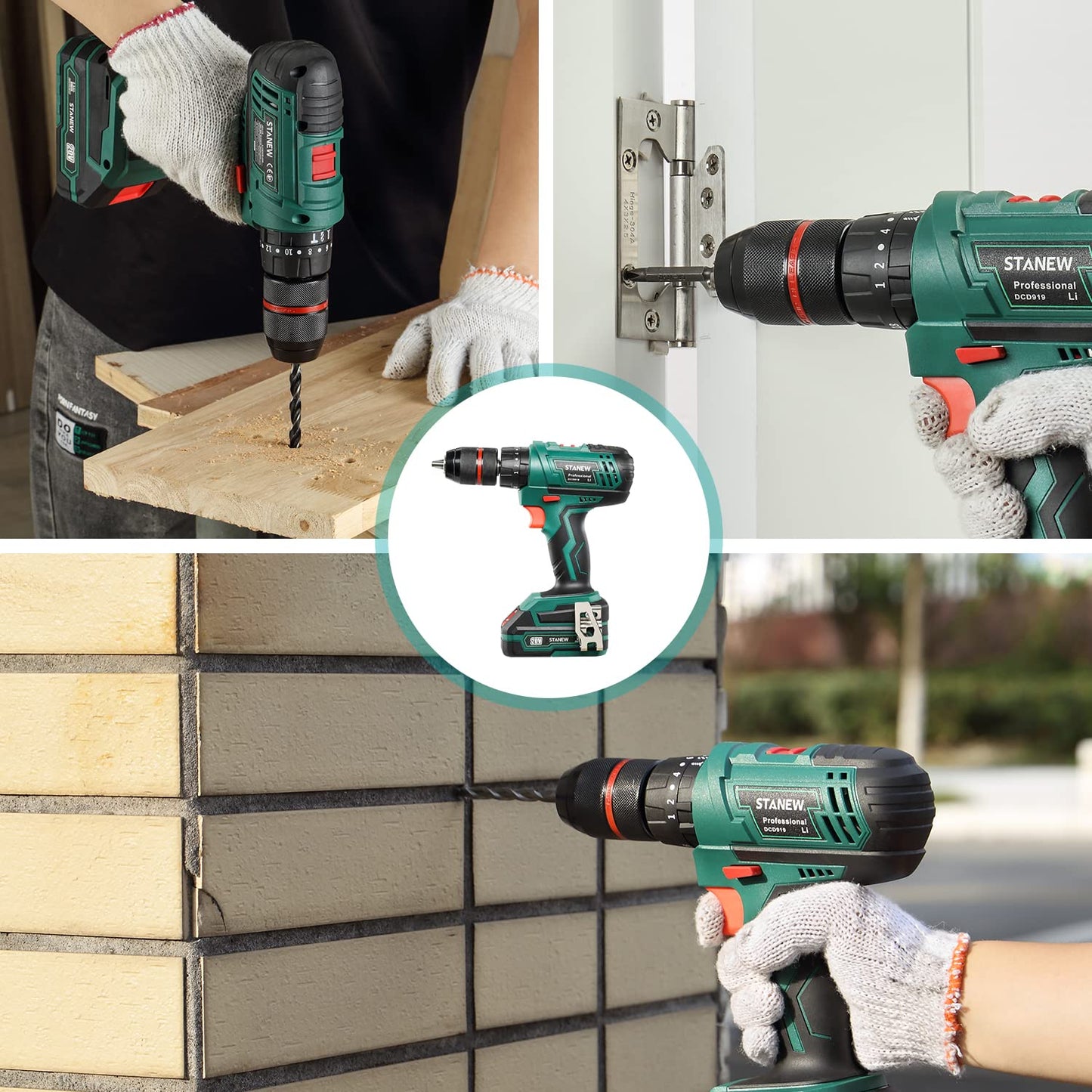 STANEW 20V MAX Impact Drill, Cordless Hammer Drill Set, Electric Screwdriver Driver Tools Kit with 2 Battery, Fast Charger 1/2" Keyless Chuck 2 Variable Speed 18+3 Torque Setting, 24 Piece Accessories