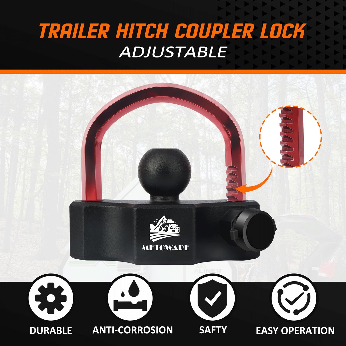 METOWARE Universal Trailer Hitch Locks, Adjustable Heavy-Duty Trailer Coupler Ball Locks Fit 1-7/8 Inch, 2 Inch, 2-5/16 Inch Couplers with 2 Keys