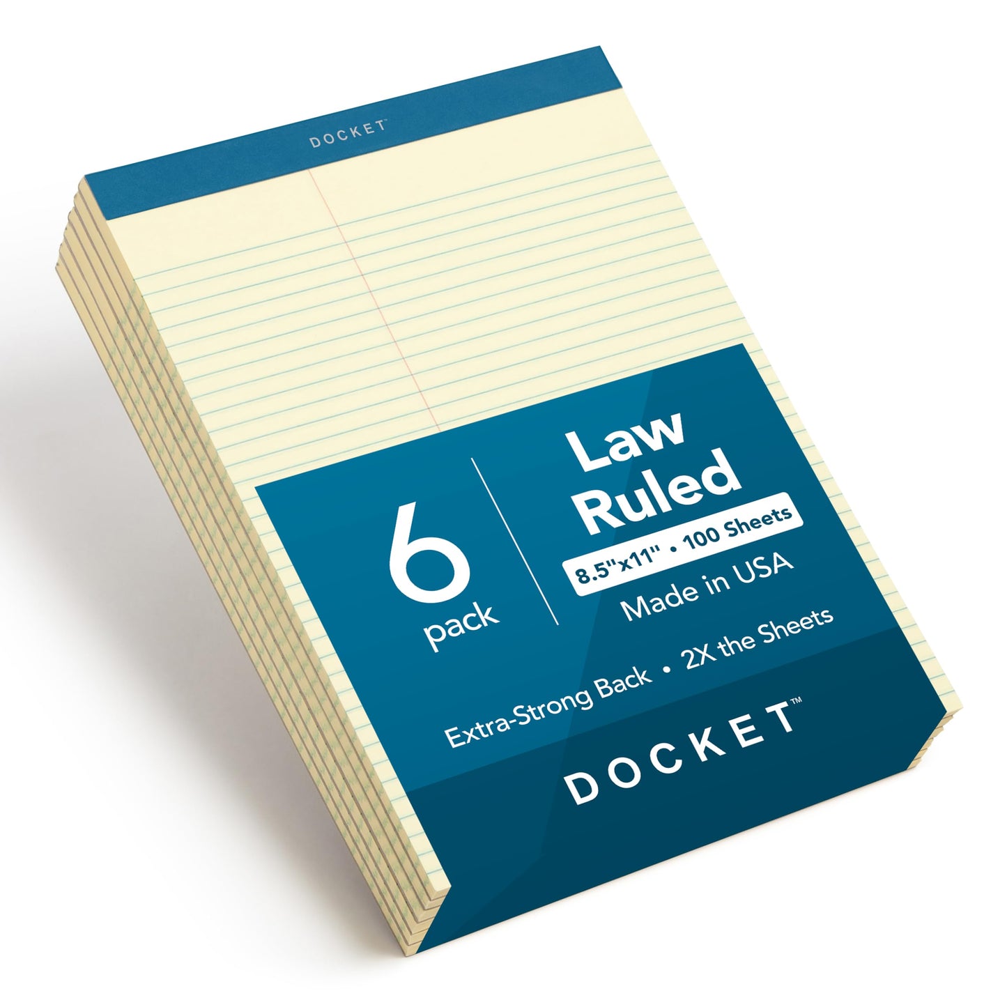 TOPS Double Docket Writing Tablet, 8-1/2 x 11-3/4 Inches, Perforated, Canary, Law Rule, 100 Sheets per Pad, 6 Pads per Pack (63396)