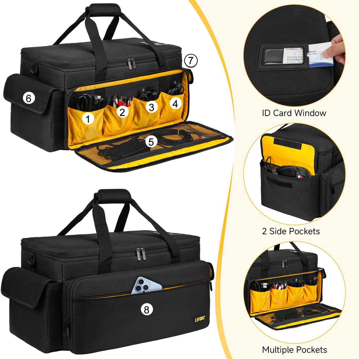 Large DJ Equipment Bag with 6 Detachable Dividers,DJ Cable File Bag with Laptop and Microphone Slots,Travel Dj Gig Organizer Bags for DJ Gear,Musicians, Professional and Dj Accessories(21.5"×12"×11")