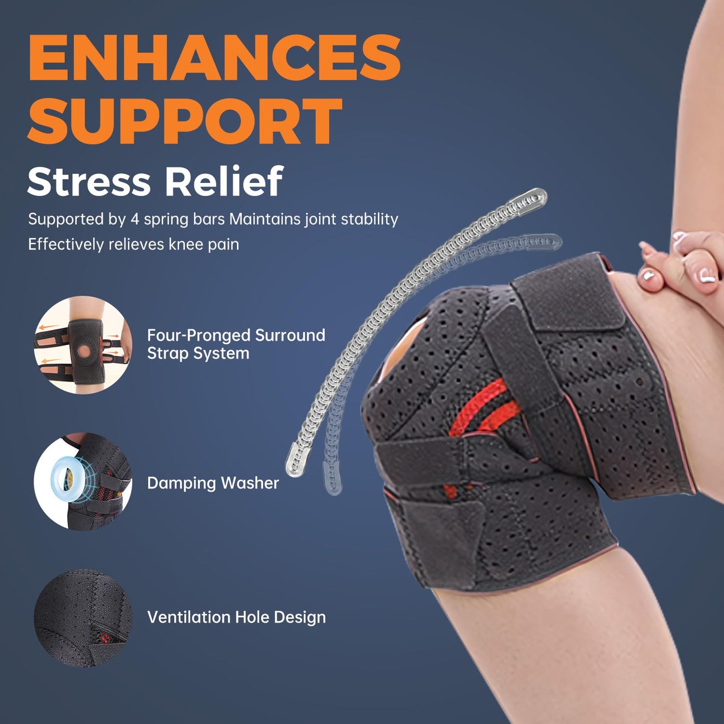 BIHEVN Knee Brace for Men Plus Size - Adjustable Support for Arthritis, ACL Meniscus Tear & Knee Pain Relief or Injury Recovery - Plus Dual Side Stabilizers (Man-Black, Size(19in-24.2in)(48-62cm))