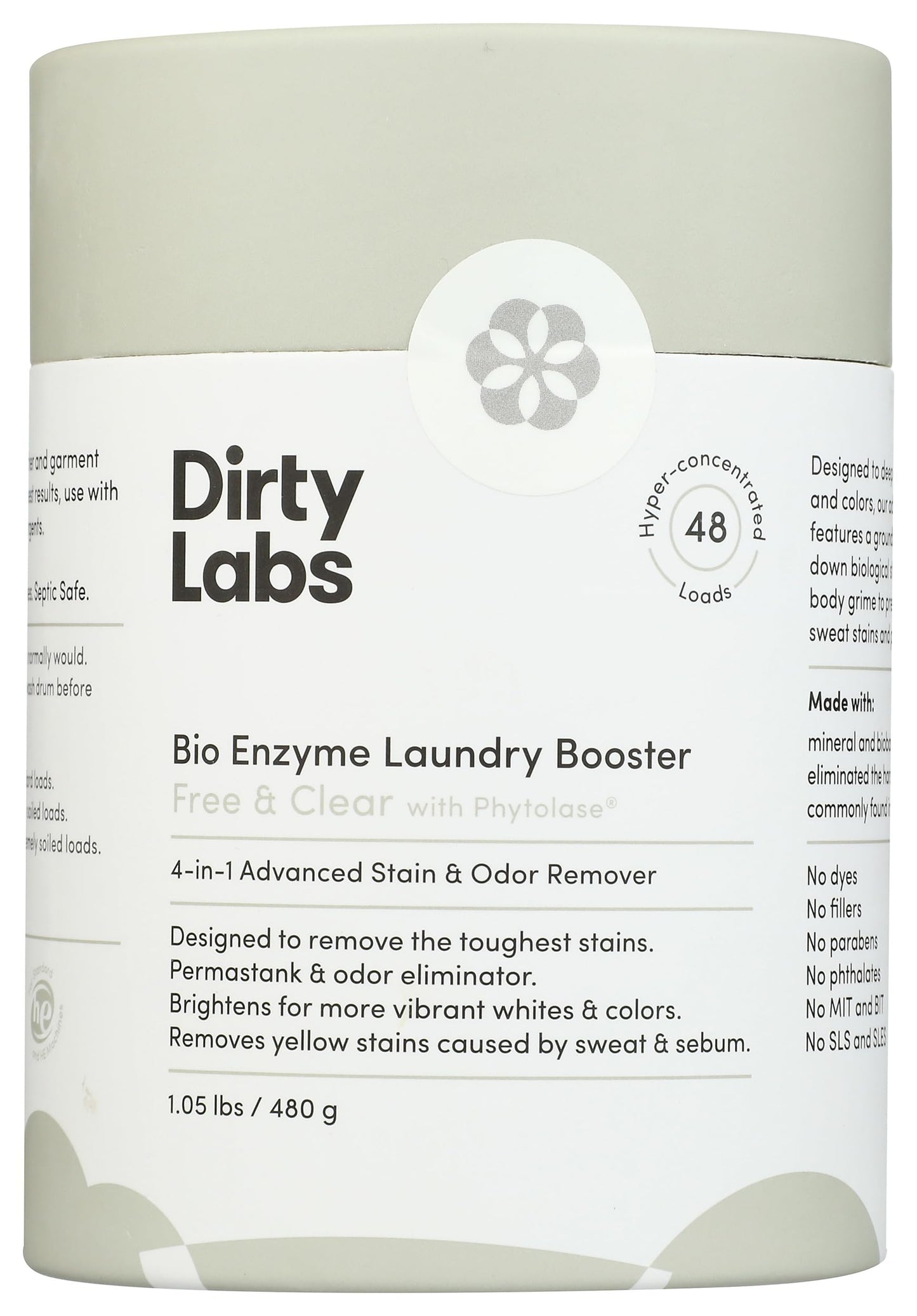 Dirty Labs | Scent Free | Bio Enzyme Laundry Booster | 48 Loads (1 lb) | Hyper Concentrated | High Efficiency & Standard Machine Washer | Nontoxic, Biodegradable | Stain & Odor Removal Enzyme Booster