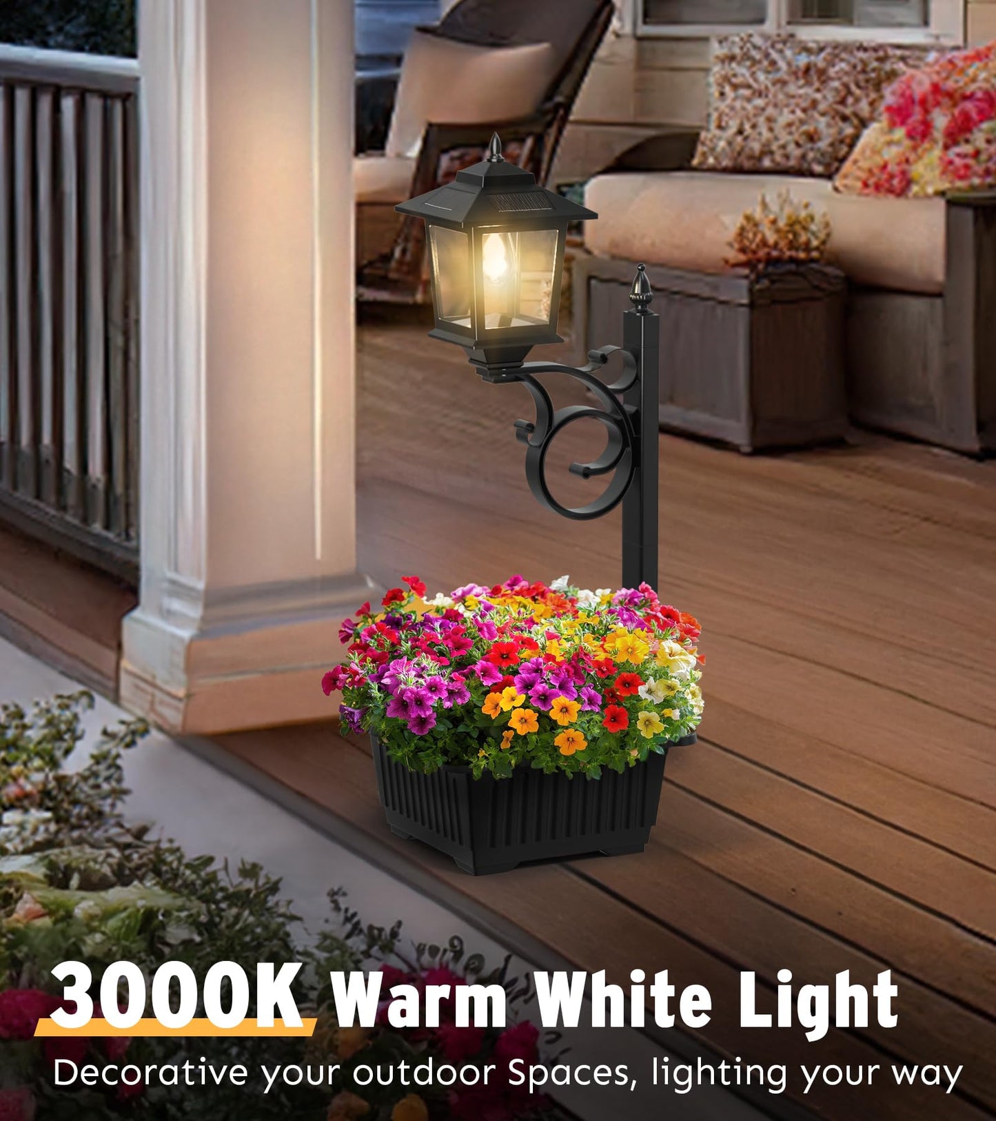 2 in 1 Solar Lamp Post Light with Planter, Outdoor Flower Pots, Solar Post Lights Waterproof, Led Planters Pots, Outdoor Lamps for Patio, Front Porch Decor, Warm White, Replaceable Bulb