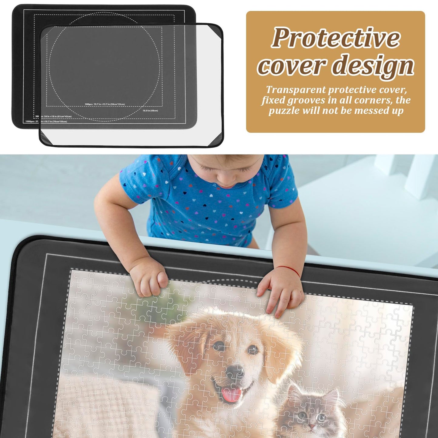 Jigsaw Puzzle Board with Cover,32"x22" Portable Puzzle Mat for 1000 Pieces,Non-Slip Felt Surface Jigsaw Puzzle Plateau with 6 Sorting Trays,Protective Puzzle Saver Accessories,Gift for Adults & Kids