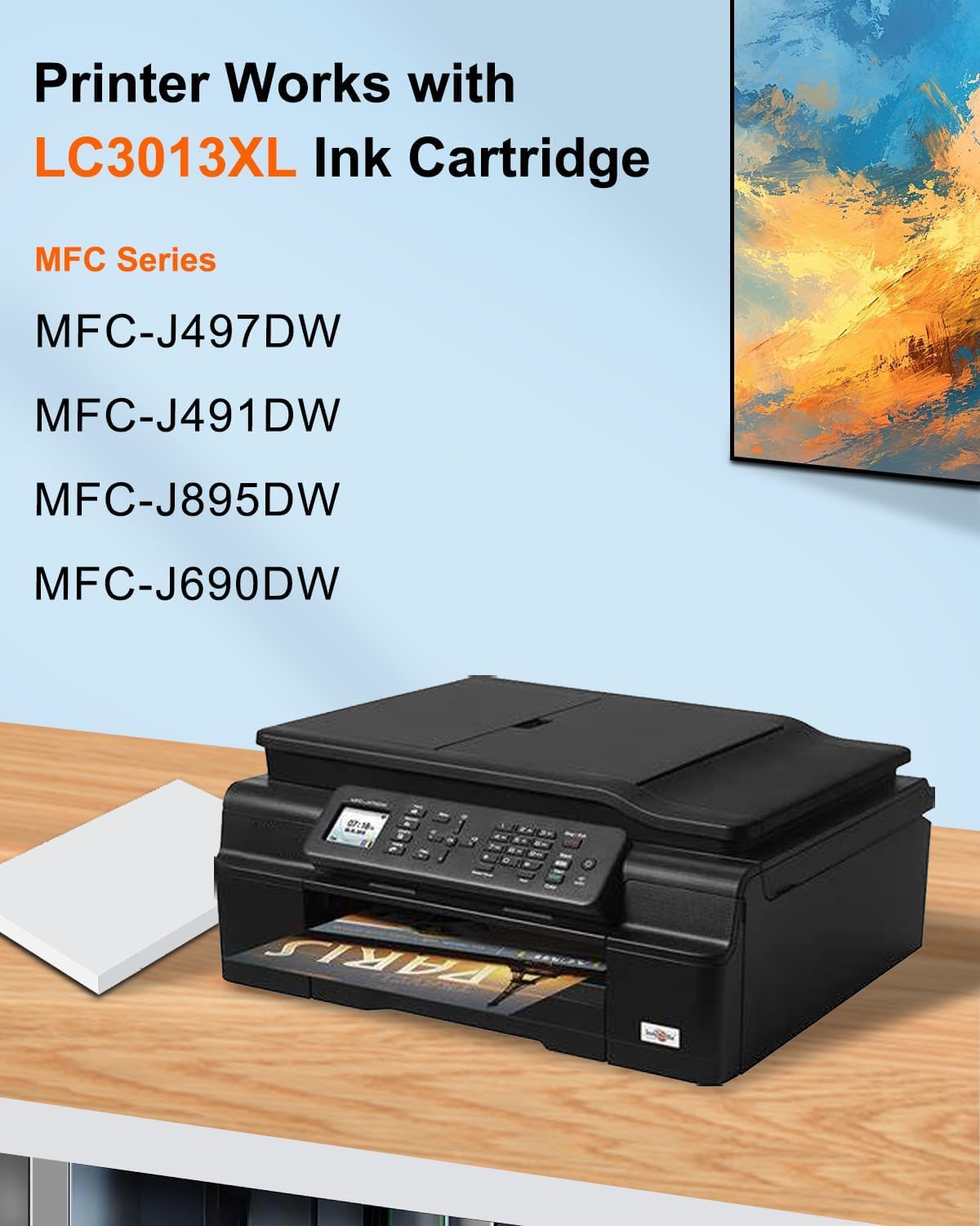 LC3013 High Yield Ink Cartridges (4-Pack, 1BK/1C/1M/1Y) Compatible LC3013 Ink Cartridges Replacement for Brother Ink Cartridge LC3013 MFC-J491DW MFC-J497DW MFC-J690DW MFC-J895DW Printer