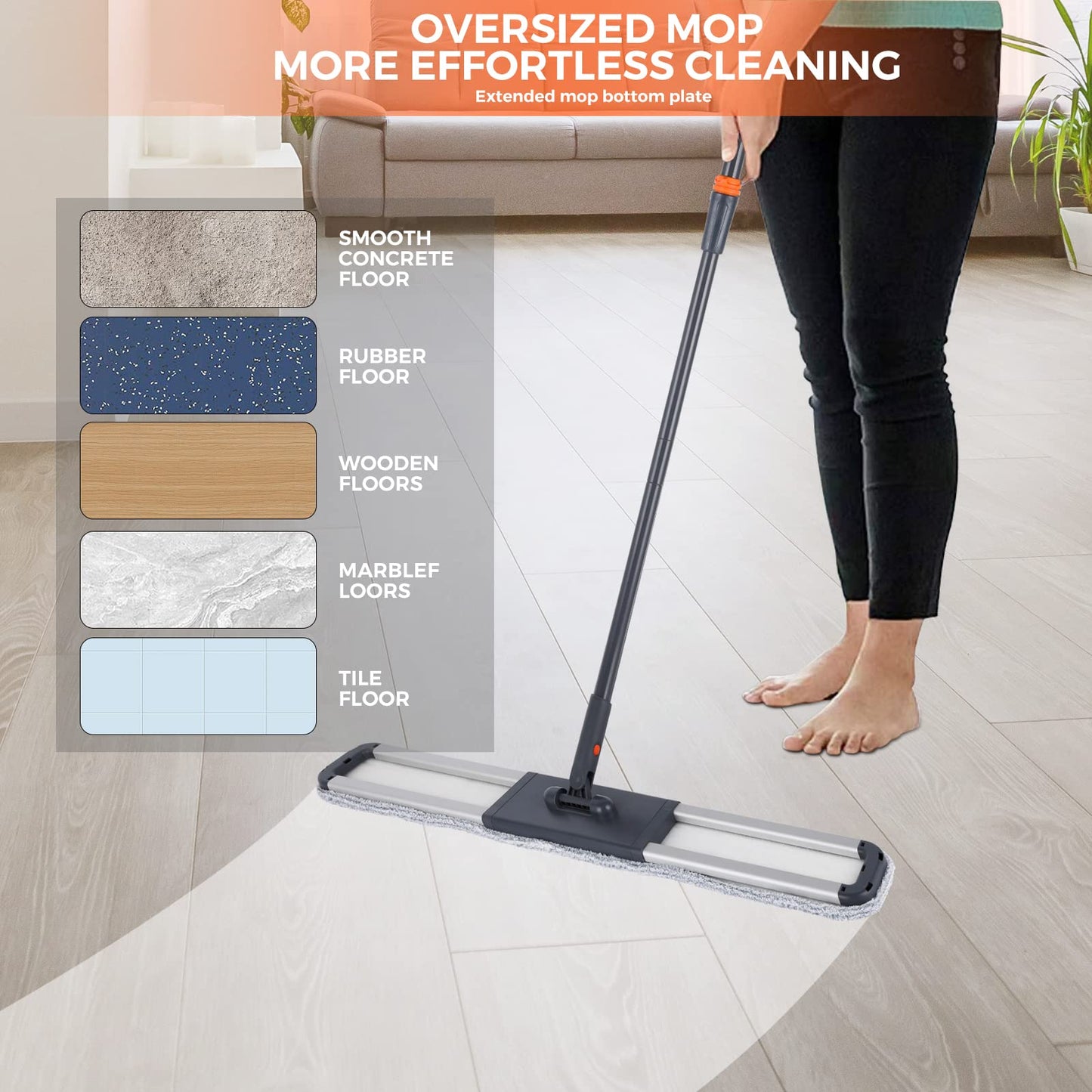 36 Inch Large Wrestling mat mop Commercial Dust Mops for Floor Cleaning Push mop with Adjustable Handle for Company Hotel Household Cleaning Supplies