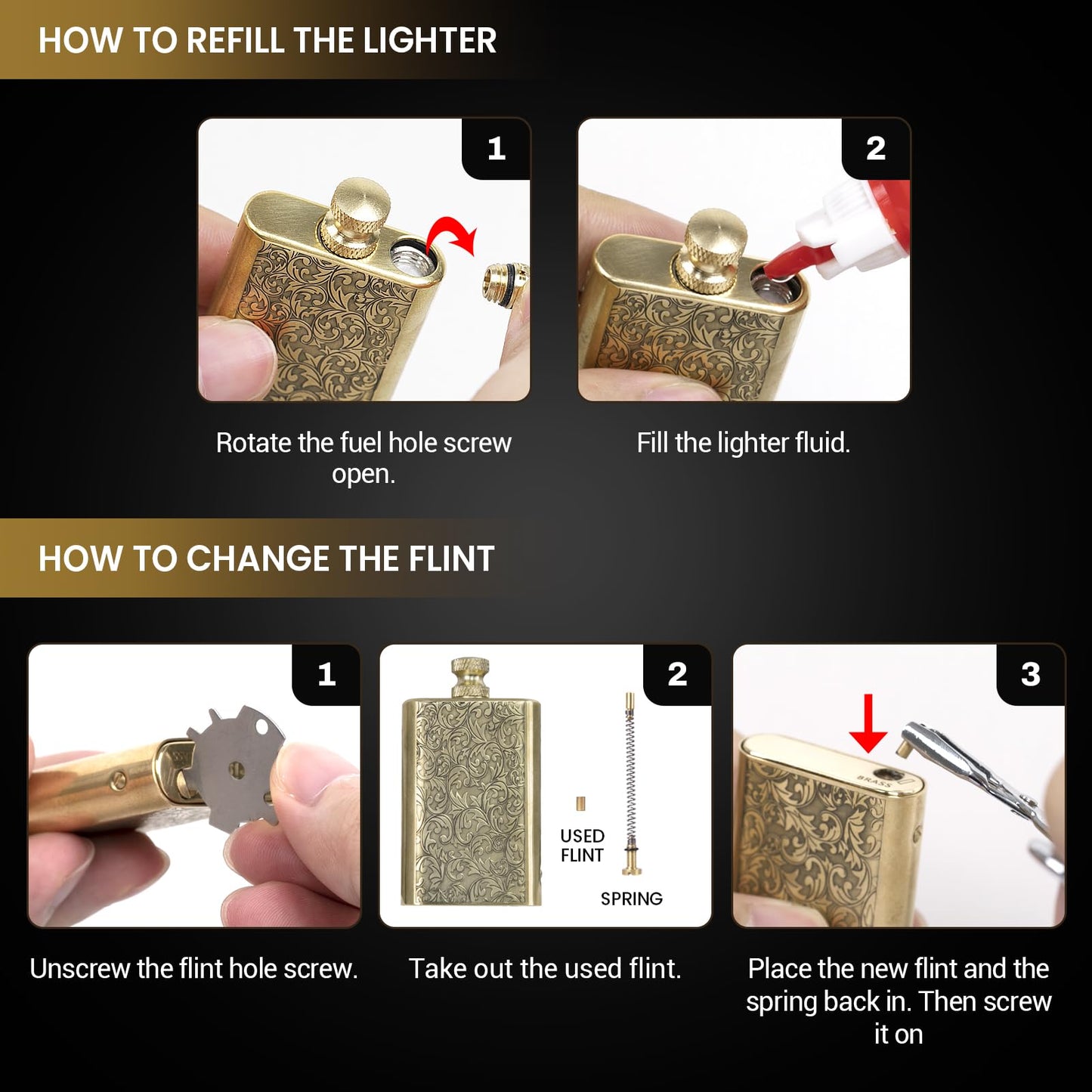 Vintage Lighter Permanent Match, Cool Lighter Fluid Refillable, Brass Trench Lighters, Creative Auto Fire Starter, EDC Reusable Infinite Matches, Unique Birthday Gift for Dad Men Fathers Day