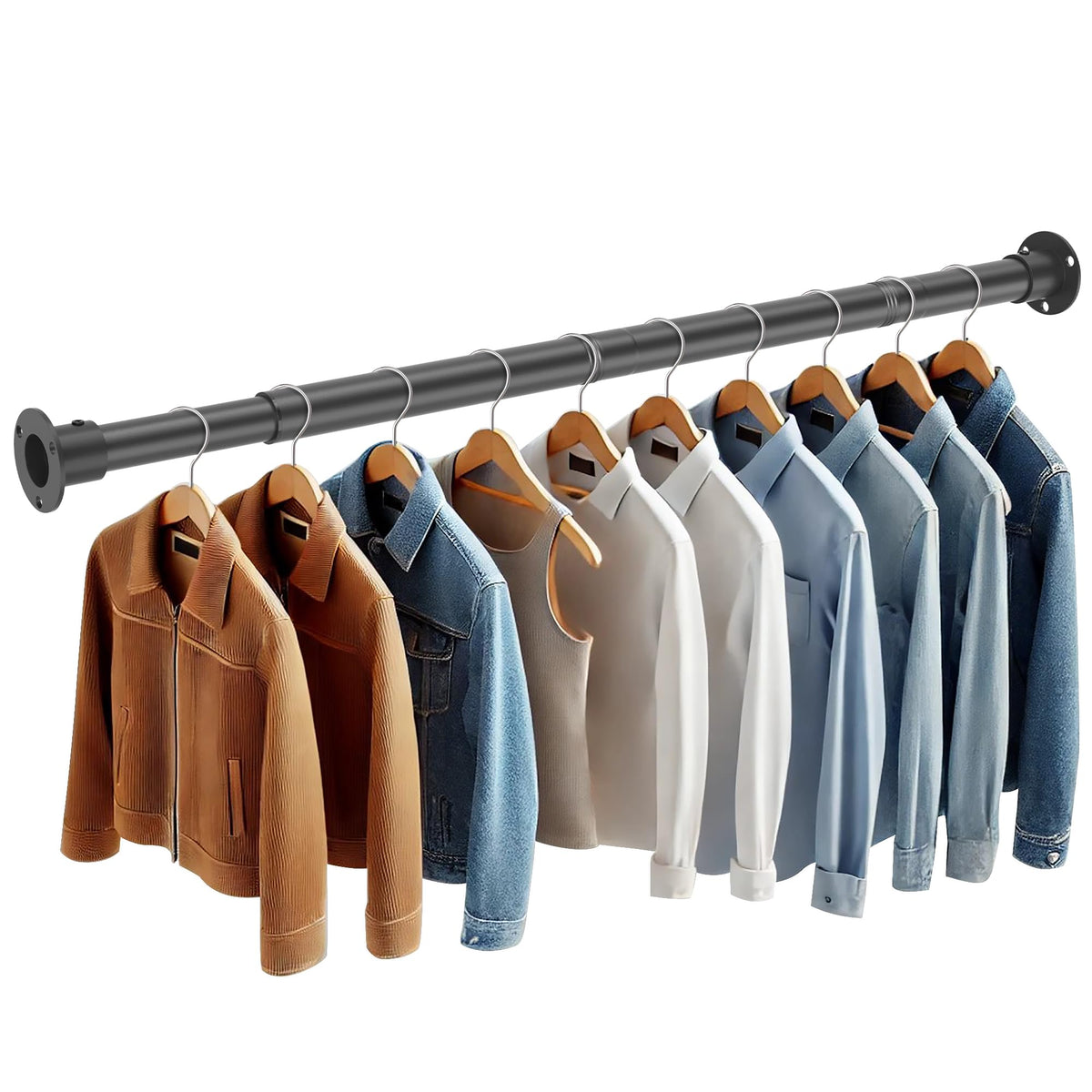 Adjustable Closet Rod 35-98 Inch - 1.3”Diameter Heavy Duty Closet Rods for Hanging Clothes - Simple Clothes Rod for Closet - Versatile Closet Poles for Hanging Clothes - Closet Bar