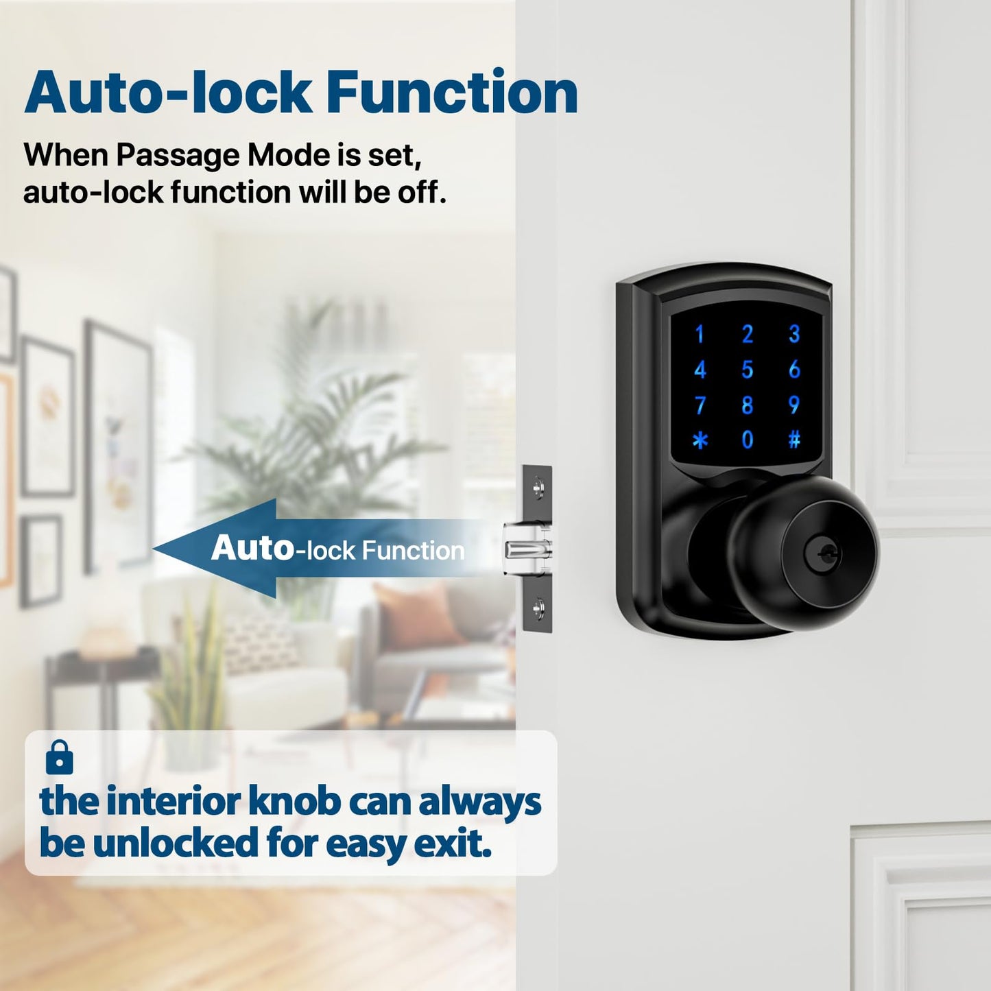HIDALIFE Keyless Entry Door Lock, Keypad Door Lock with Handle, Touchscreen Digital Lock, Anti-peep Password, Auto-Lock, Easy Install for Front Door, Office, Apartment-Matte Black