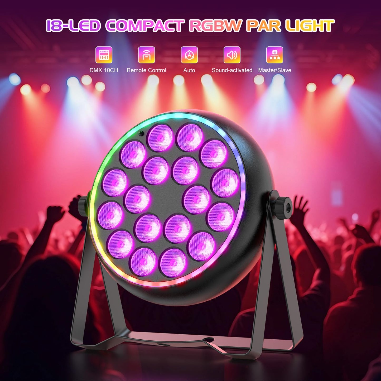 Qajok LED Par Light, Sound Active & DMX Control，DJ Lights, Party Light with Pro RGBW & Strobe Effects for Indoor Stage, Wedding, Church Events