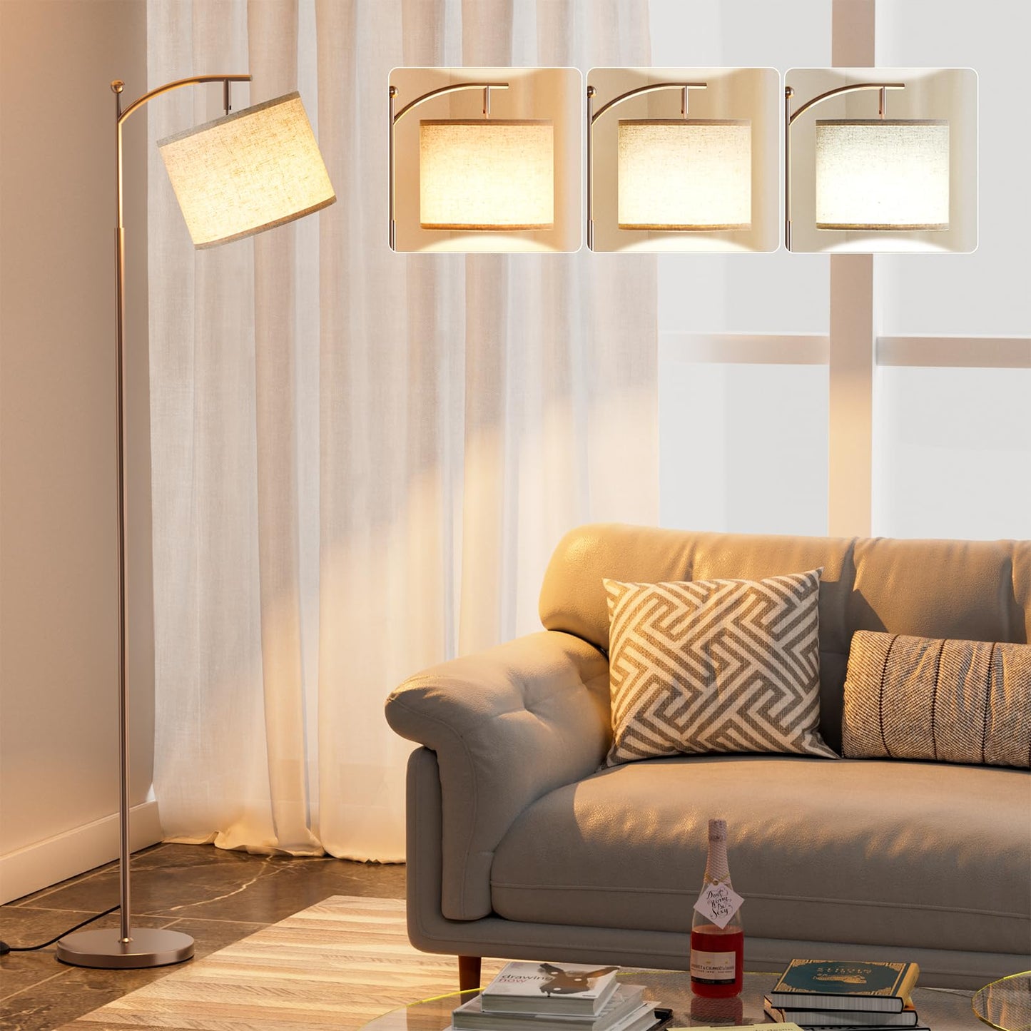 Ambimall 60" Floor Lamp with 3 Color Temperatures LED Bulb, Rotating Lamp Head, Foot Switch, Easy to Install, 9W Bulb Included, Modern Floor Lamp for Living Room, Bedroom, Study Room, Nursery (Brown)
