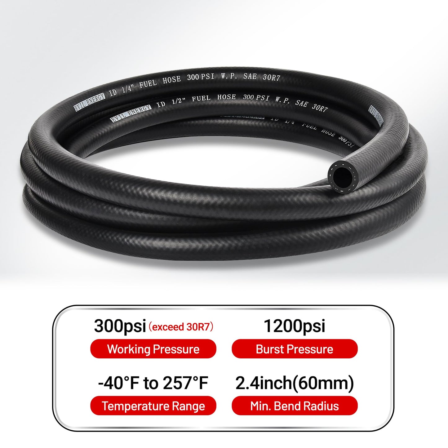 EVIL ENERGY Fuel Line Hose 1/4 Push Lock Fuel Hose Rubber NBR SAE 30R7 25FT 300PSI