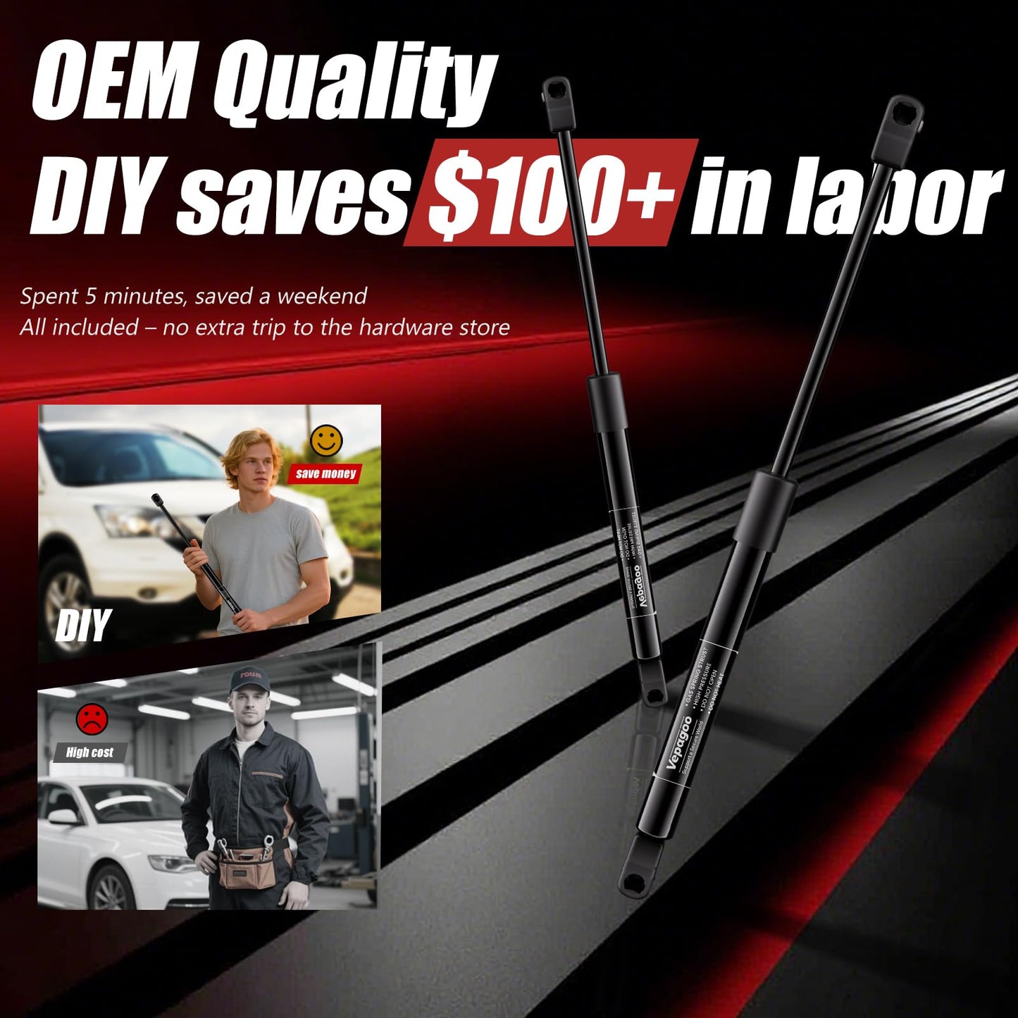 Vepagoo PM3316 Rear Hatch Liftgate for 2013 2014 Hyundai Santa Fe Sport Lift Supports Trunk Gas Struts Shocks Spring