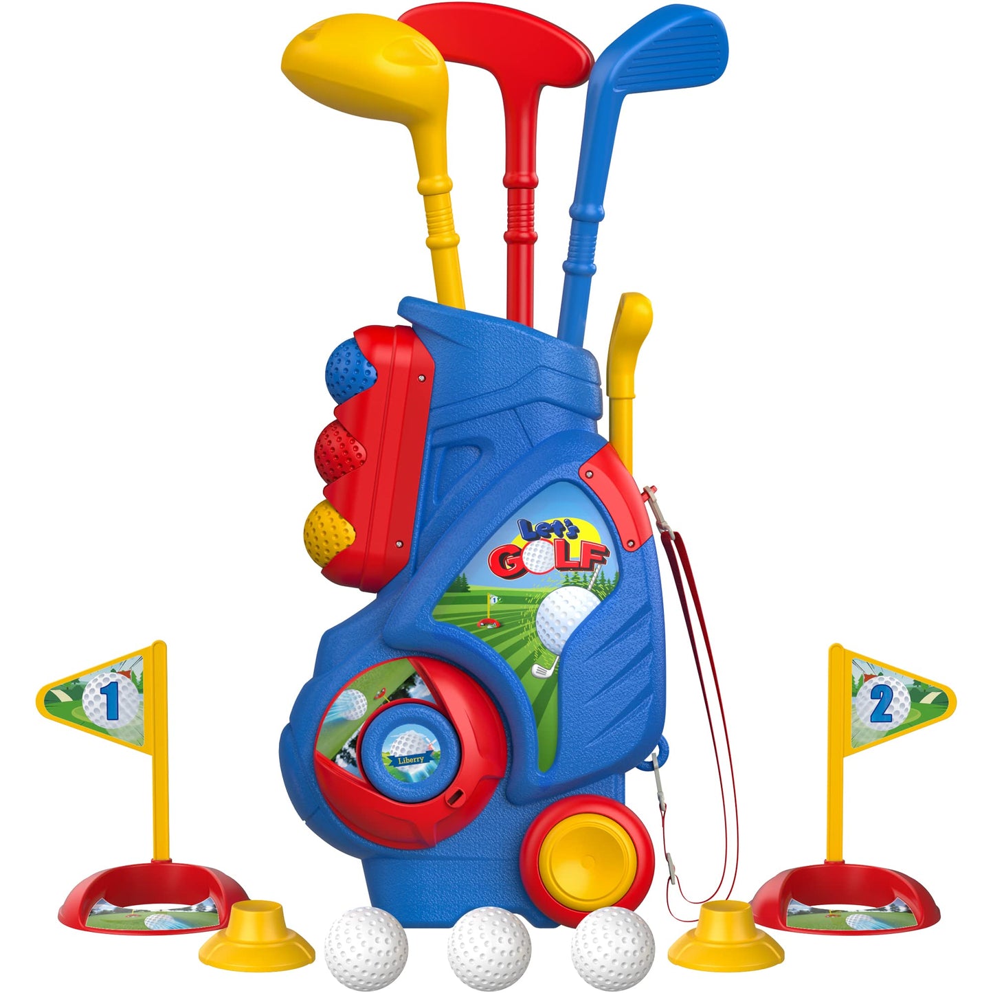 Liberry Toddler Golf Set, Upgraded Kids Golf Cart with Unique Shoulder Strap Design, Indoor Outdoor Golf Toys Gift for Boys Girls Aged 1 2 3 4 Years Old, Blue
