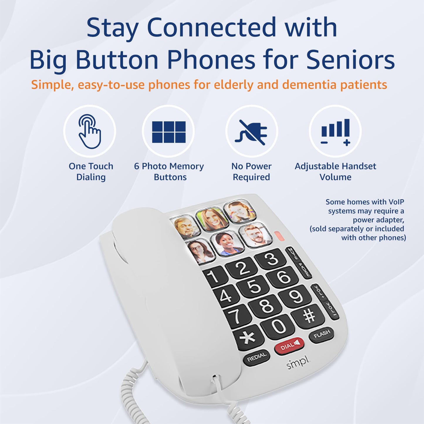 SMPL Landline Photo Memory Big Button Phone for Seniors - One-Touch Dialing, Large Buttons, Amplify by Call, Alzheimer's, Dementia - Ideal Phone for Seniors (Model 56010)