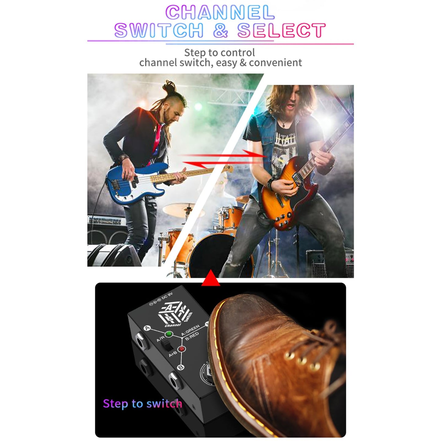 RUSUO Guitar Pedals ABY Box Line Selector AB Switch Mini Guitar Effect Pedal Bidirectional Transmission Metal Casing Anti-Slip Support A/B or A and B Modes