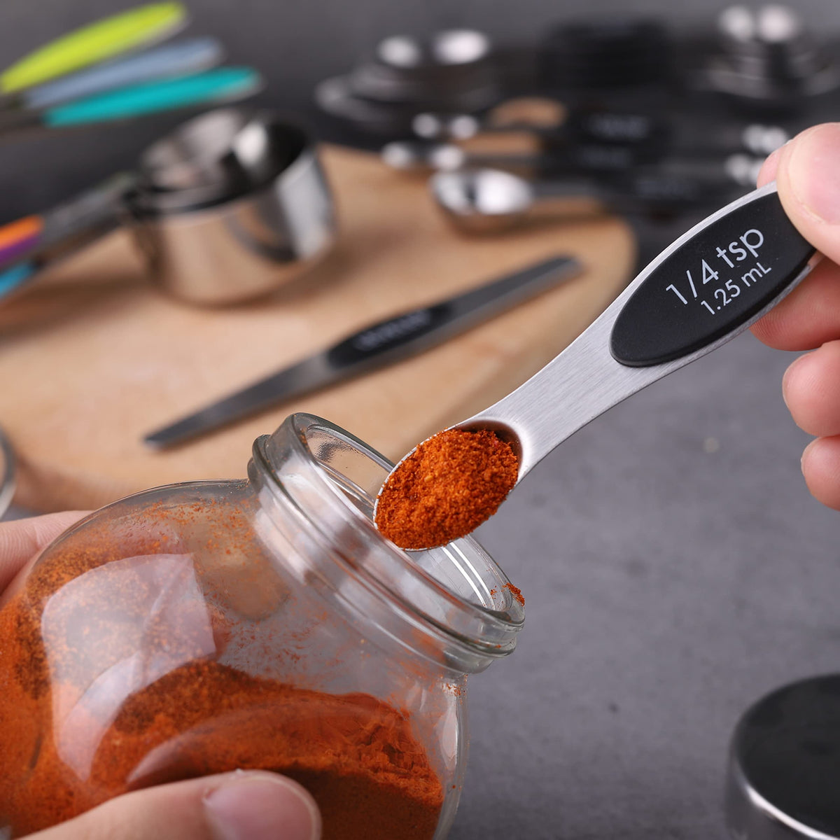 Measuring Cups and Spoons Set Stainless Steel Includes 8 Heavy Duty Measuring Cups 8 Double Sided Magnetic Measuring Spoons and 1 Leveler for Dry and Liquid Ingredients