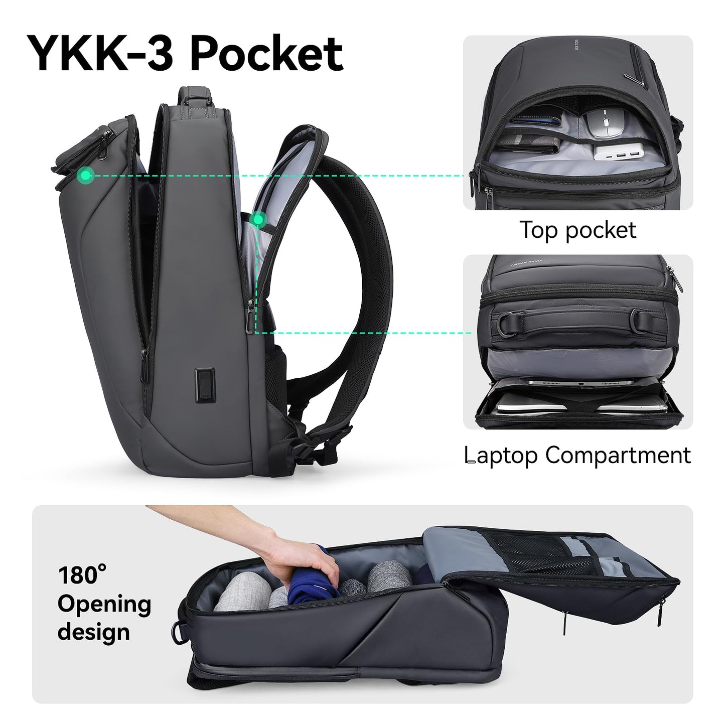 MARK RYDEN Business Backpack for Men, Waterproof High Tech Backpack with Sport Car Shape Design and USB Charging Port, Travel Laptop Backpack Fits 17.3 Inch Notebook
