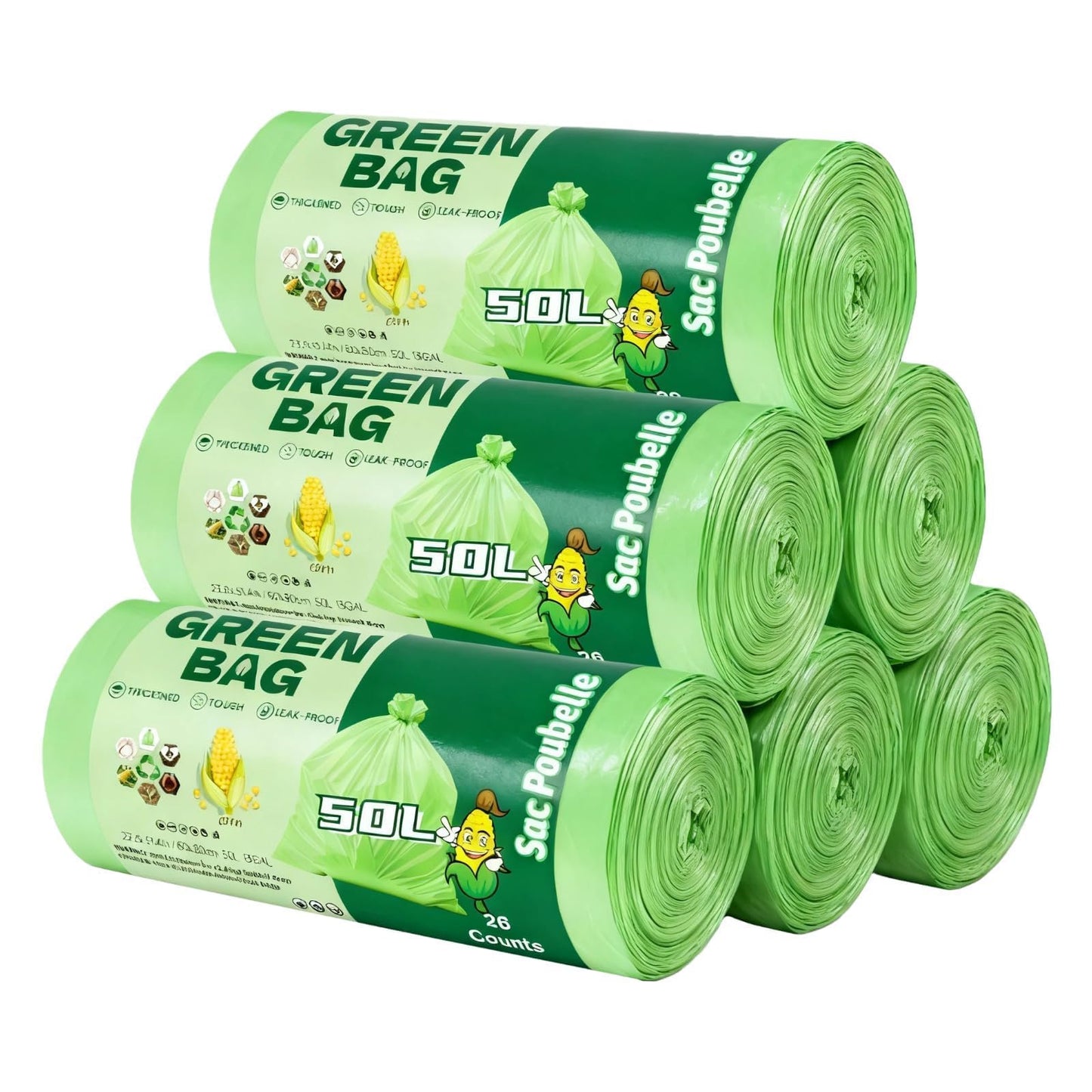 13 Gallon Biodegradable Garbage Bags, 104 Counts Compostable Kitchen Garbage Bags 50L, Tall Compostable Bin Liner for Kitchen, Lawn, Garden