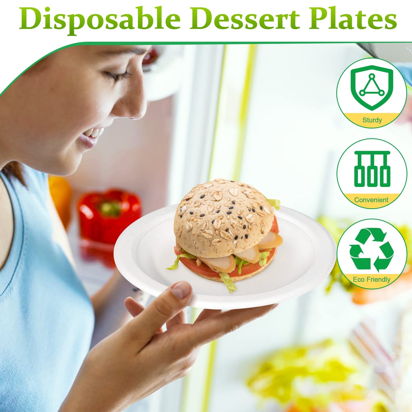 Greconv Paper Plates 6 inch, 500 Pack Paper Plates Bulk, Small Paper Plates 100% Compostable Plates Made from Sugarcane Fibers, Dessert Paper Plates Disposable, White Paper Plates