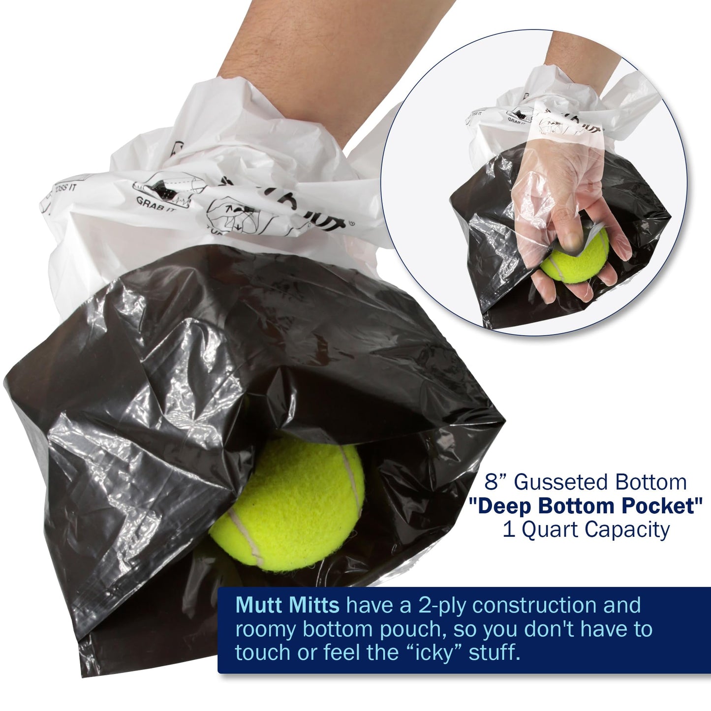 Mutt Mitt® 100 White & Black 2-Ply Dog Waste Bags on 1 Dog Waste Bag Station Header - 300% Thicker than mini roll dog waste bags - no more warm & yuck feeling