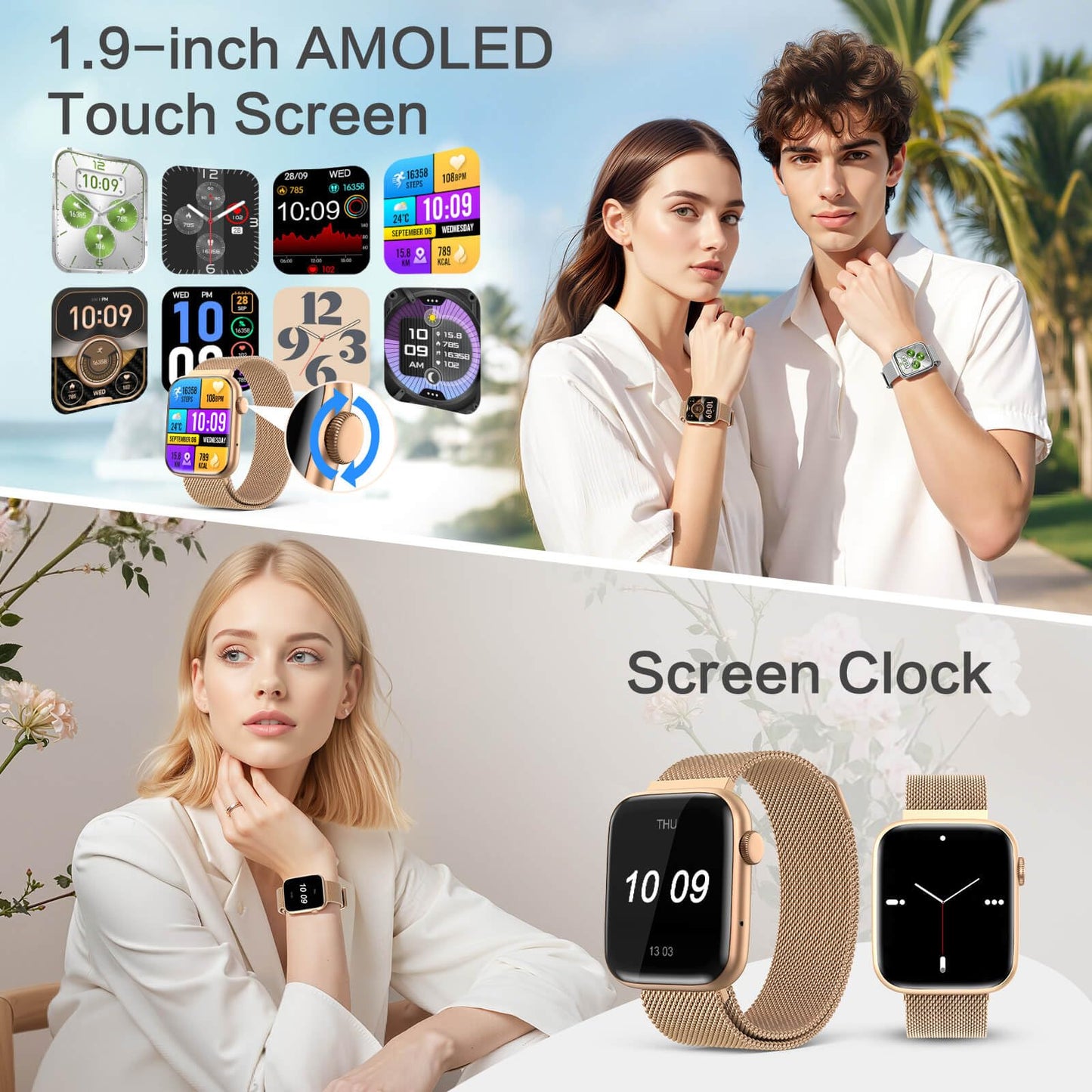 2025 Smart Watch for Women, 1.9" AMOLED DA GPT AI Voice Smartwatch with Bluetooth Call, 24/7 Heart Rate Stress Sleep Monitor,123 Sports Modes, IP68 Waterproof Fitness Tracker for Android iOS