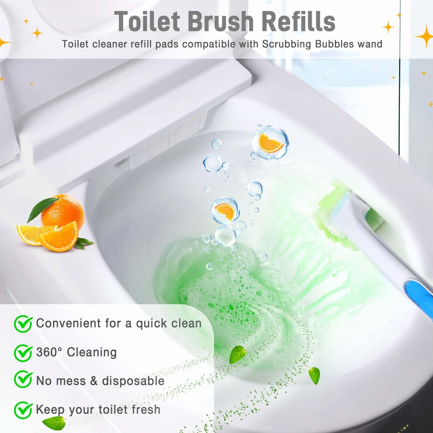 CARZEXSUC Toilet Cleaner Refill Pads Citrus Scent Enhanced Odor Control 72 Count Toilet Scrubber Refill Clean Stains Disposable Toilet Brush Refill for Toilet and Bathroom