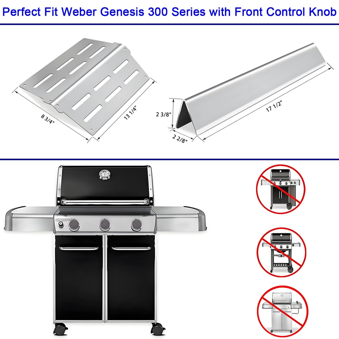 15.3" Flavorizer Bars Heat Deflector Kit for Weber Genesis 300 Series E310 E320 E330 EP310 EP320 EP330 with Front Control Knob(2011-2016), Heat Plate for Weber Genesis Grill Parts Weber 7620 7622