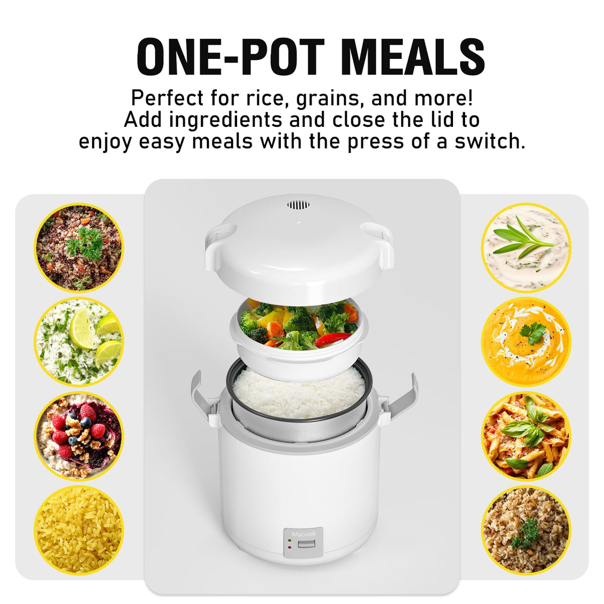 Rice Cooker Small 1-1.5 Cups Uncooked(3 Cups Cooked), Compact Cooker with Bento Box, Removable Nonstick Pot, One Touch&Keep Warm Function, Portable Rice Cooker for Soup Grain Oatmeal Veggie (0.3L-Gray-with Bento Box)