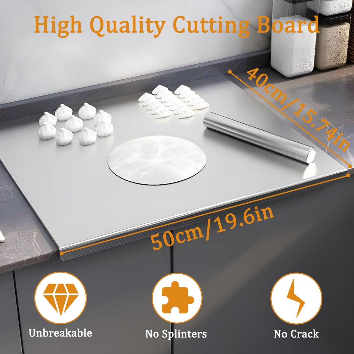 Stainless Steel Cutting Boards for Kitchen, 304 Stainless Chopping Board, Non-Slip Metal Cutting Board for Meat, Fruits, Vegetables, and Baking Food Grade Cutting Boards (40x50cm)