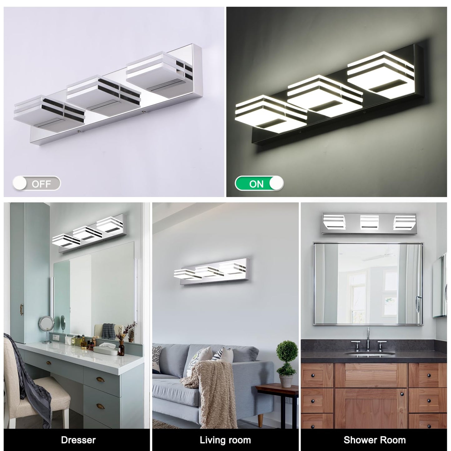 LED Vanity Lights 20in Bathroom Lights Fixtures Over Mirror 3 Light LED Lighting Fixture for Bathroom 18W Mirror Lighting Fixture Modern Bath Light Bar Chrome Bath Lamps 6000K Vanity Wall Scone