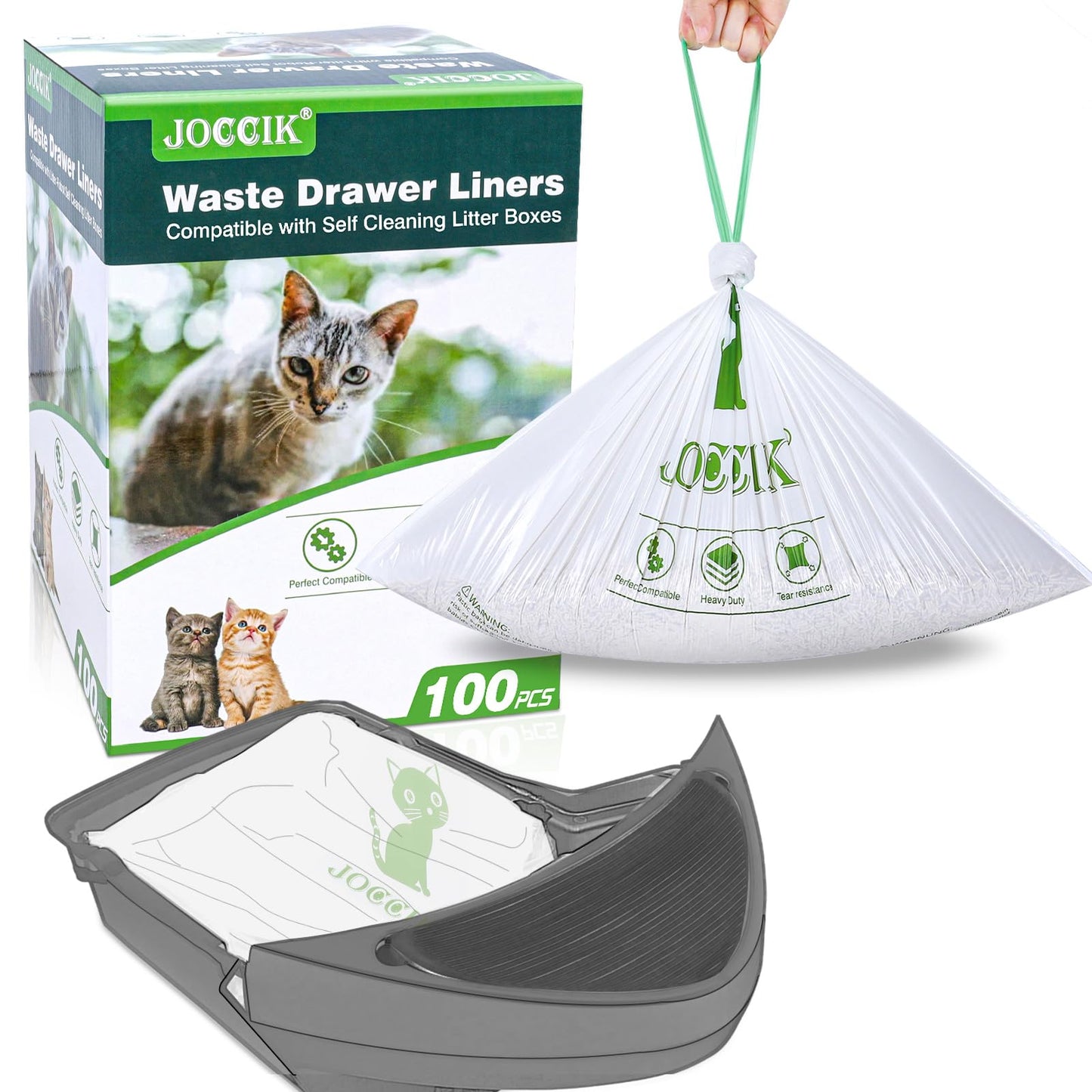 Cat Litter Box Liner Bags Compatible with Self-Cleaning Litter Box Robot 100 Pack, Waste Drawer Liners Heavy Duty White 9-11 Gallons Replacement Bags