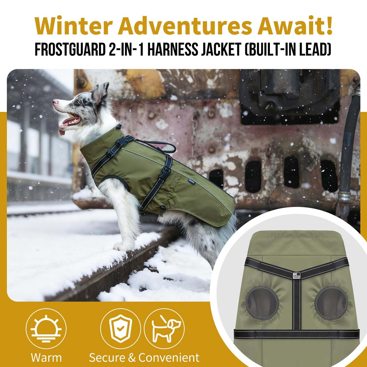 Dog Jacket Waterproof Dog Coat Cold Weather Reflective Jacket with Soft Fleece Lining Warm Coat for Pet Indoor & Outdoor Camping Hiking (Olive, Large)