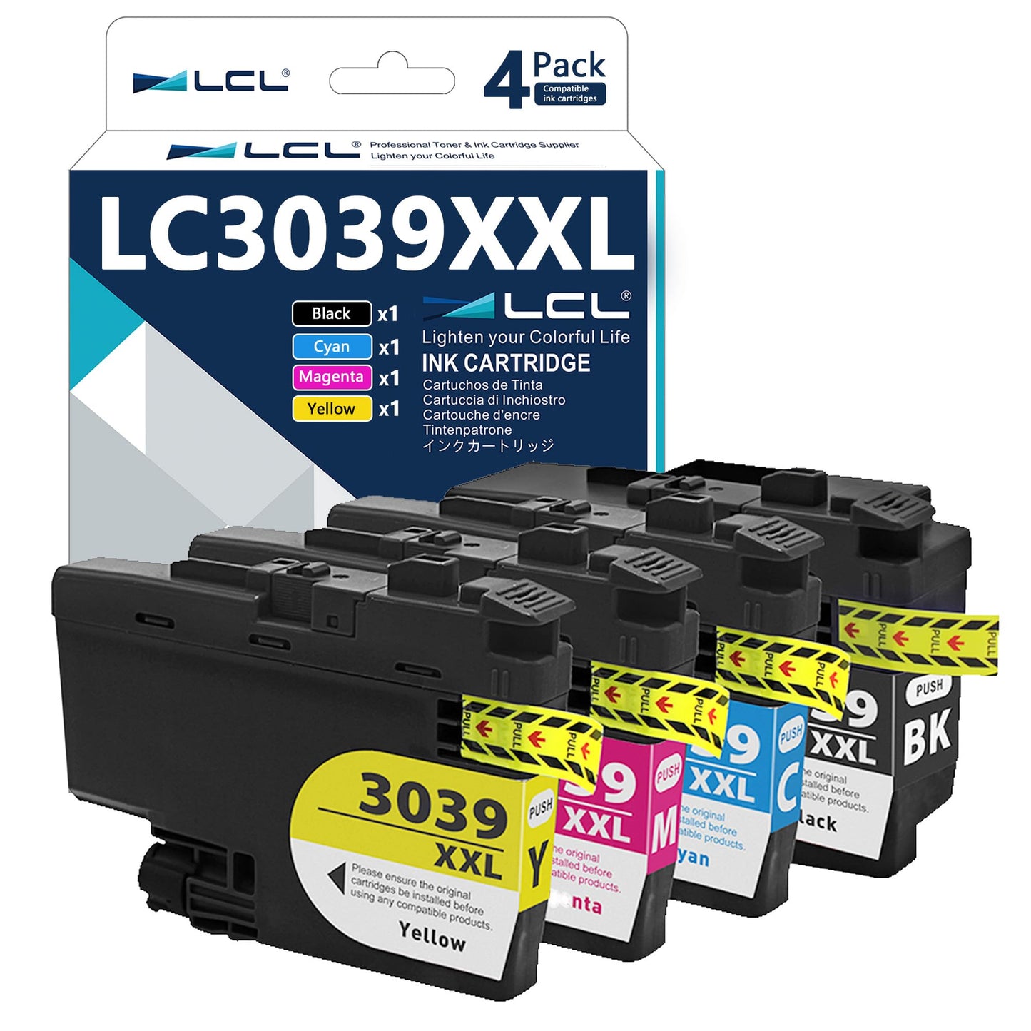 LCL Compatible with LC3037 LC3039 XXL LC3037XXL LC3039XXL LC3039BK LC3039C LC3039M LC3039Y Pigment Ink Cartridge for MFC-J5845DW MFC-J5845DW XL MFC-J5945DW (4-Pack, Black Cyan Magenta Yellow)