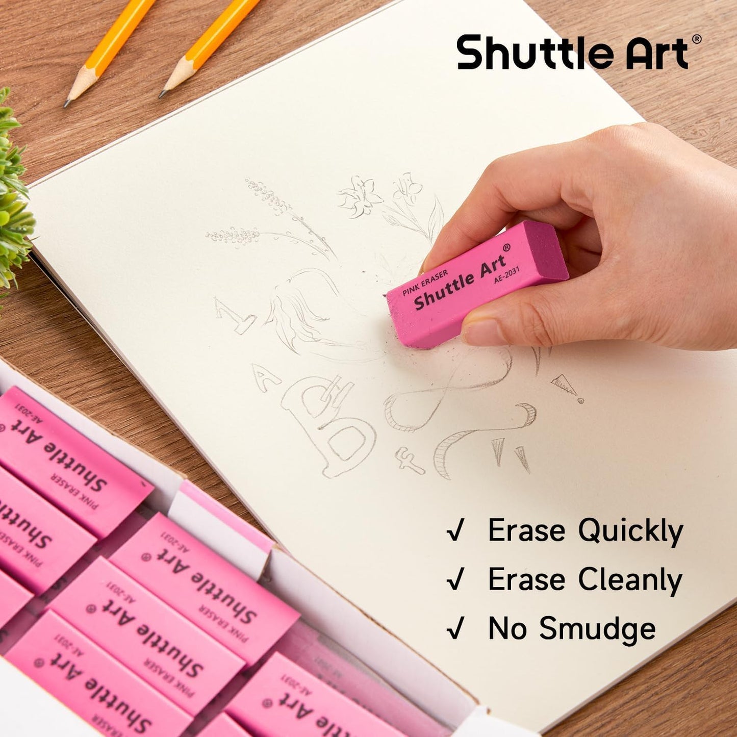 Shuttle Art Pink Erasers, 120 Pack Pink Erasers Bulk for School, Office, Latex-Free Soft Erasers for Kids, Teachers as School Supplies