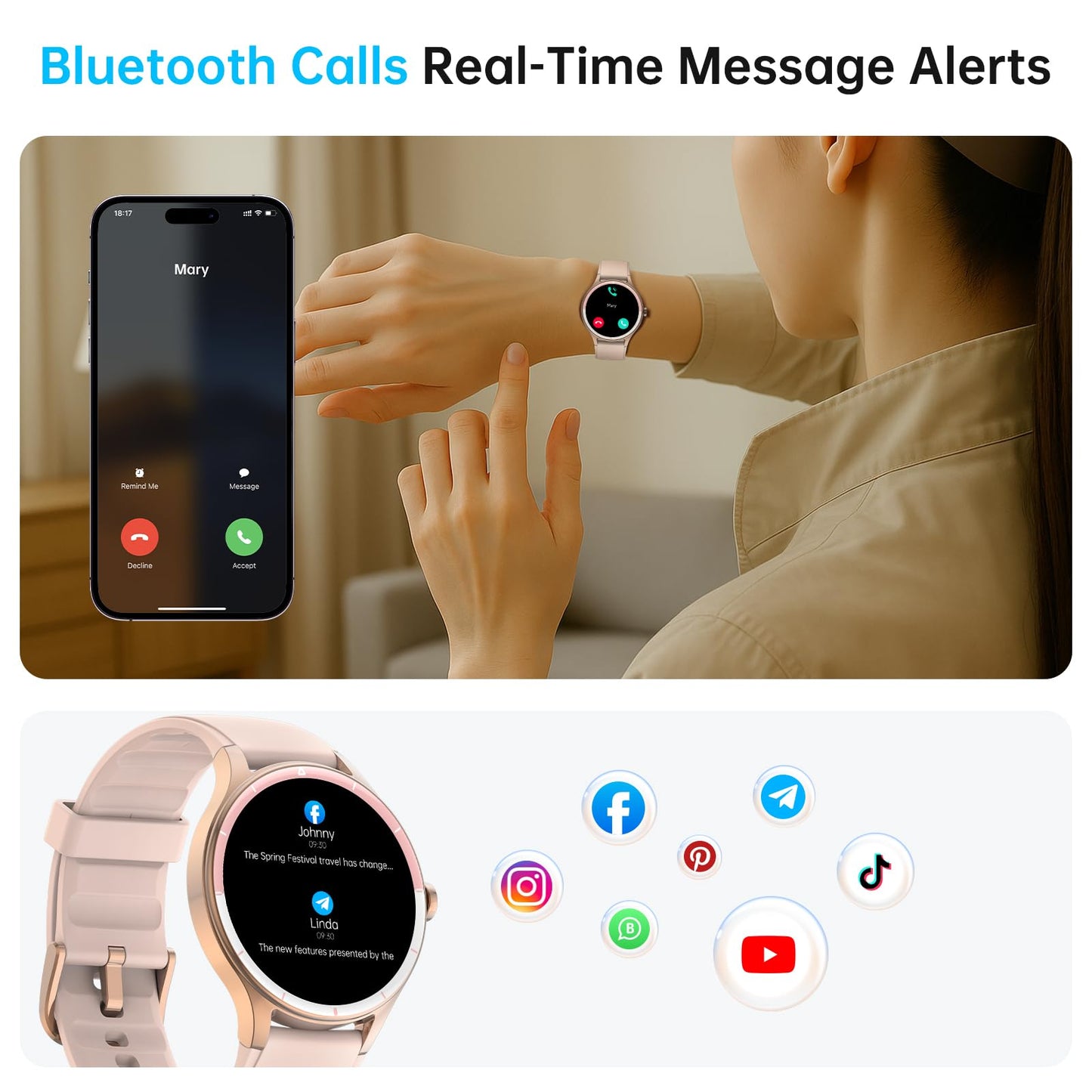 Smart Watch for Men Women, 1.27" HD Touchscreen Fitness Tracker, Bluetooth Calling, 100+ Sports Modes, Heart Rate Sleep Monitor, DIY Dial, IP68 Waterproof, Compatible with Android & iOS