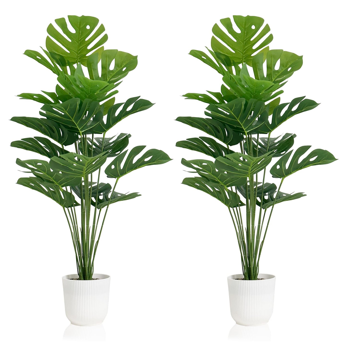 SAJANDAS Set of 2 Artificial Monstera Deliciosa Plants in Pots, Fake Tropical Trees with Greenery Leaves Stems, 32 Inch Faux Swiss Cheese Floor Plants for Porch, Garden, Store, Office, Home Decor