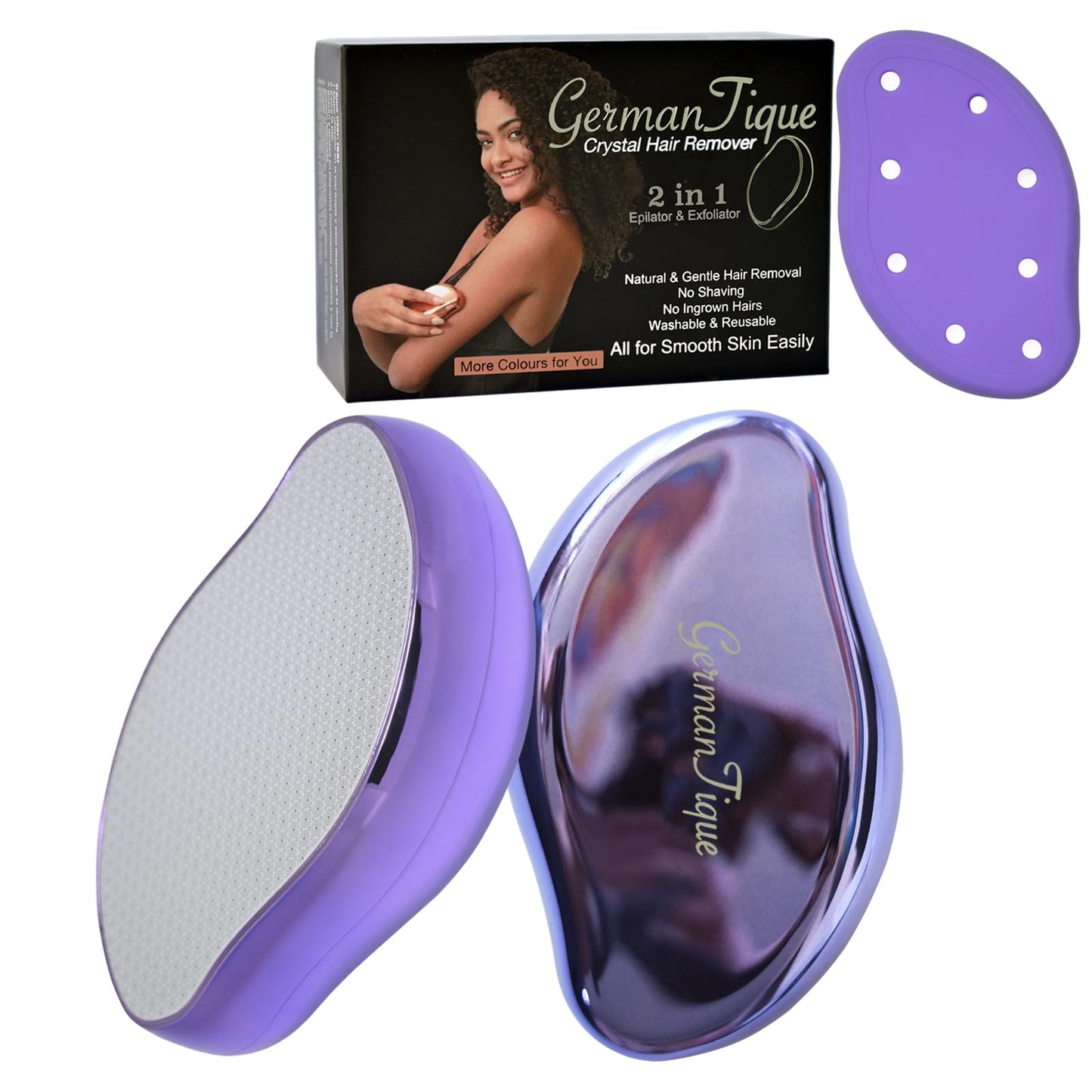 Germantique Crystal Hair Eraser,Natural Crystal Hair Remover,Reusable Painless Nano Glass Hair Removal Device without Shaver,Gentle Crystal Epilator and Exfoliator for Soft Silky Skin(Violet)