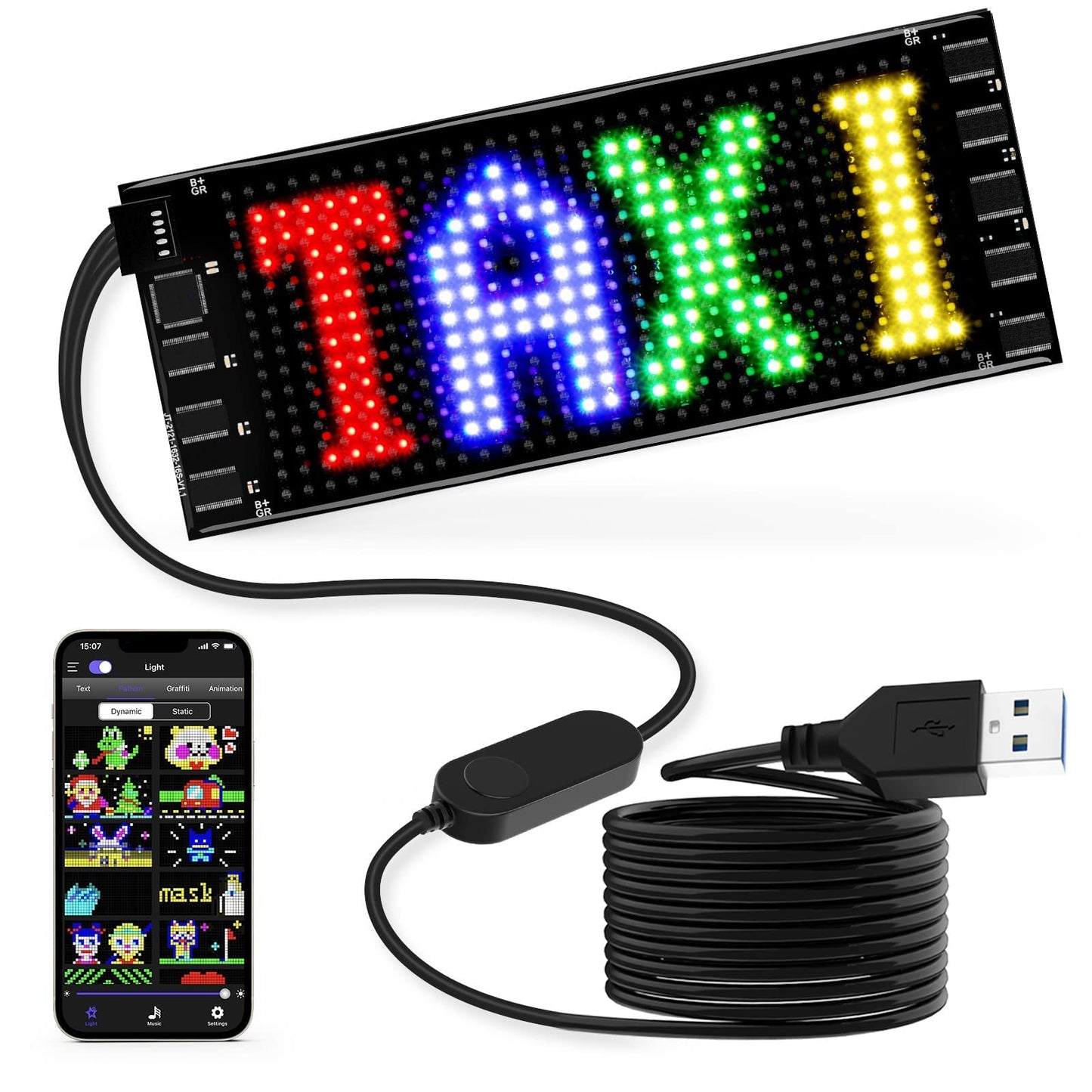 RAYHOME LED Sign for Car, 7''x3''Flexible LED Matrix Panel USB 5V Bluetooth Application Control DIY Programmable Scrolling Sign for Car Party Wedding Festival